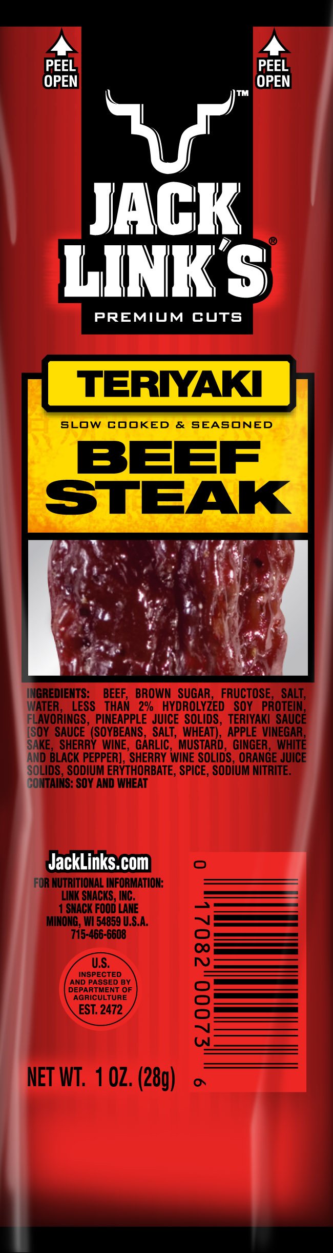 Jack Links Beef Steak, Teriyaki Flavor, 1-Ounce Pack of 12