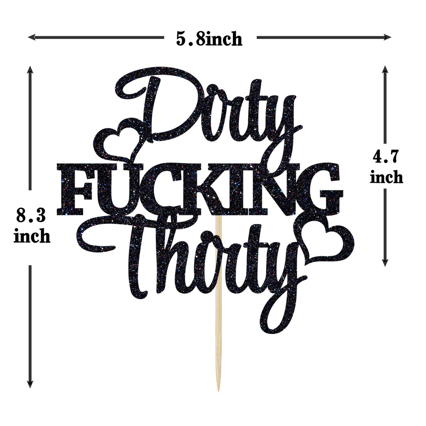 Dirty F*Cking Thirty Cake Topper, Thirty Af, Happy 30Th Birthday/Anniversary Party Decoration Supplies Black Glitter.