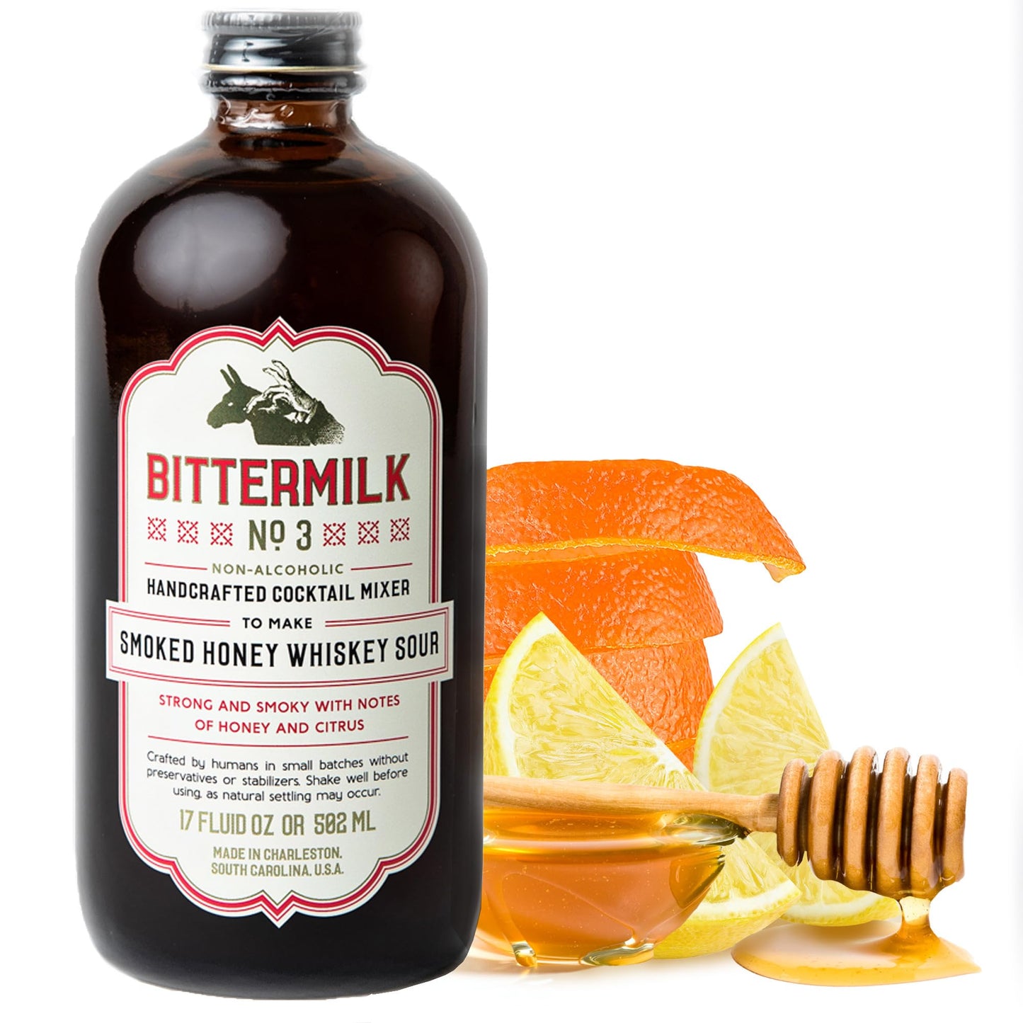 Bittermilk Smoked Honey Whiskey Sour Mix - All Natural Non-Alcoholic Cocktail Mixer, 17 Fl Oz