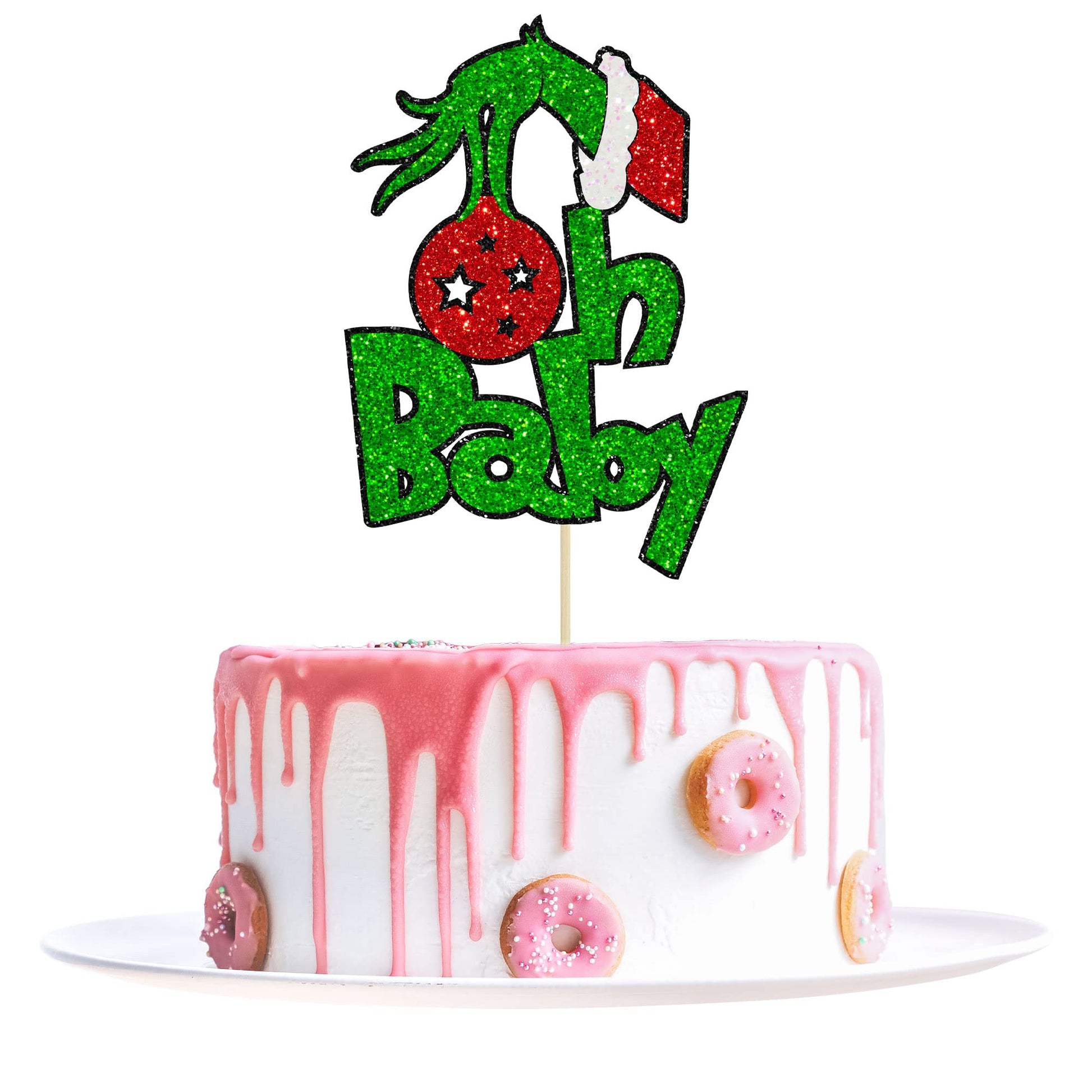 1Pcs Greench Christmas Oh Baby Cake Topper Glitter Baby Shower Gerinchhmas Cake Pick Decorations For Greench Christmas Theme Bab