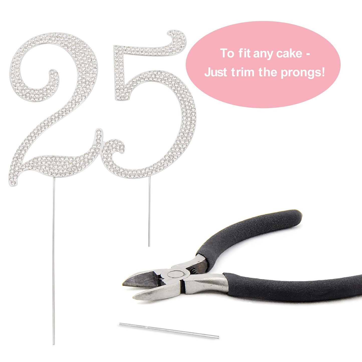 Crystal Creations 25 Cake Topper - Premium Silver Metal Decoration, Rhinestone Centerpiece, 1 Count, 25th Birthday/Anniversary