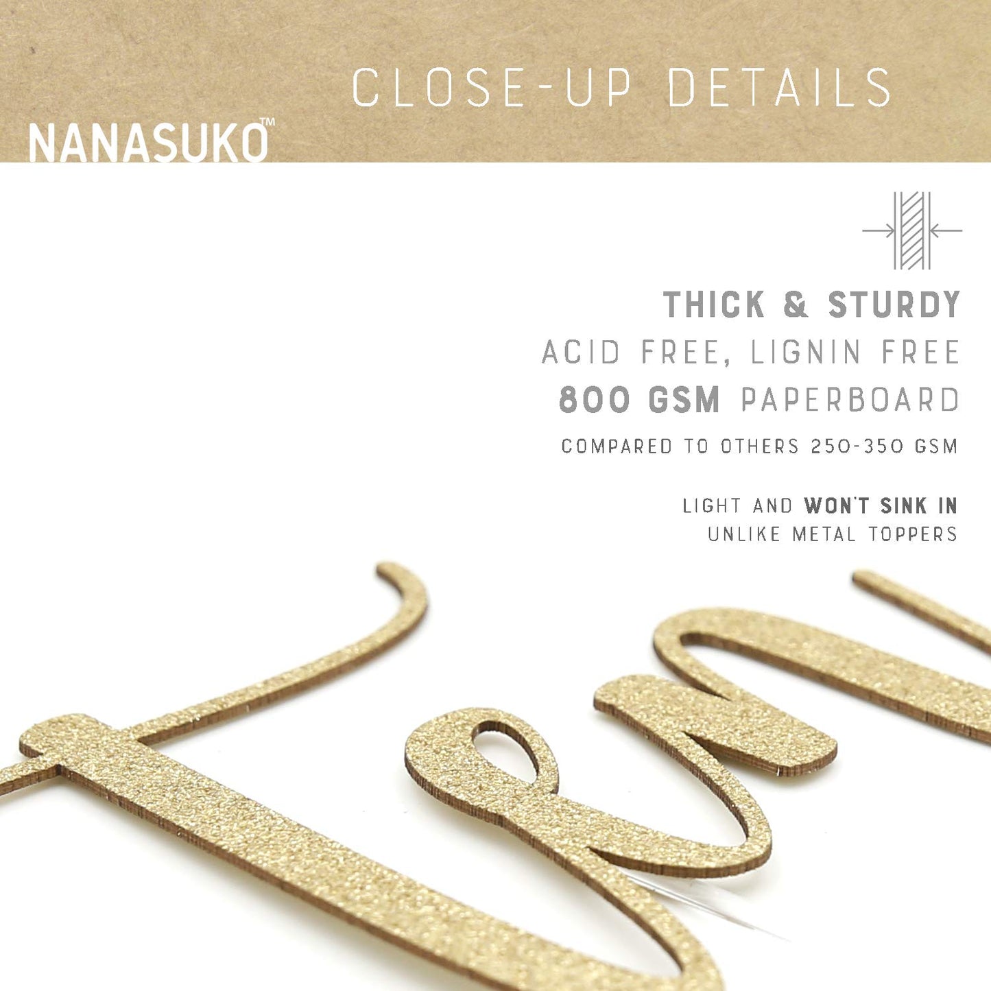 Nanasuko 10Th Birthday Cake Topper - Ten - Double Sided Gold Glitter - Premium Quality Made In Usa