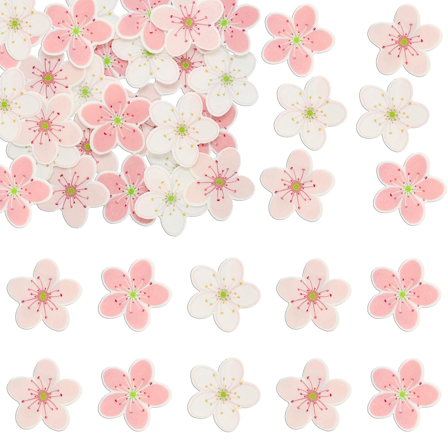 Ephlyn Edible Cherry Blossom Cake Decoration 54Pcs Wafer Paper Flowers 1.8x1.8 inches Pink White