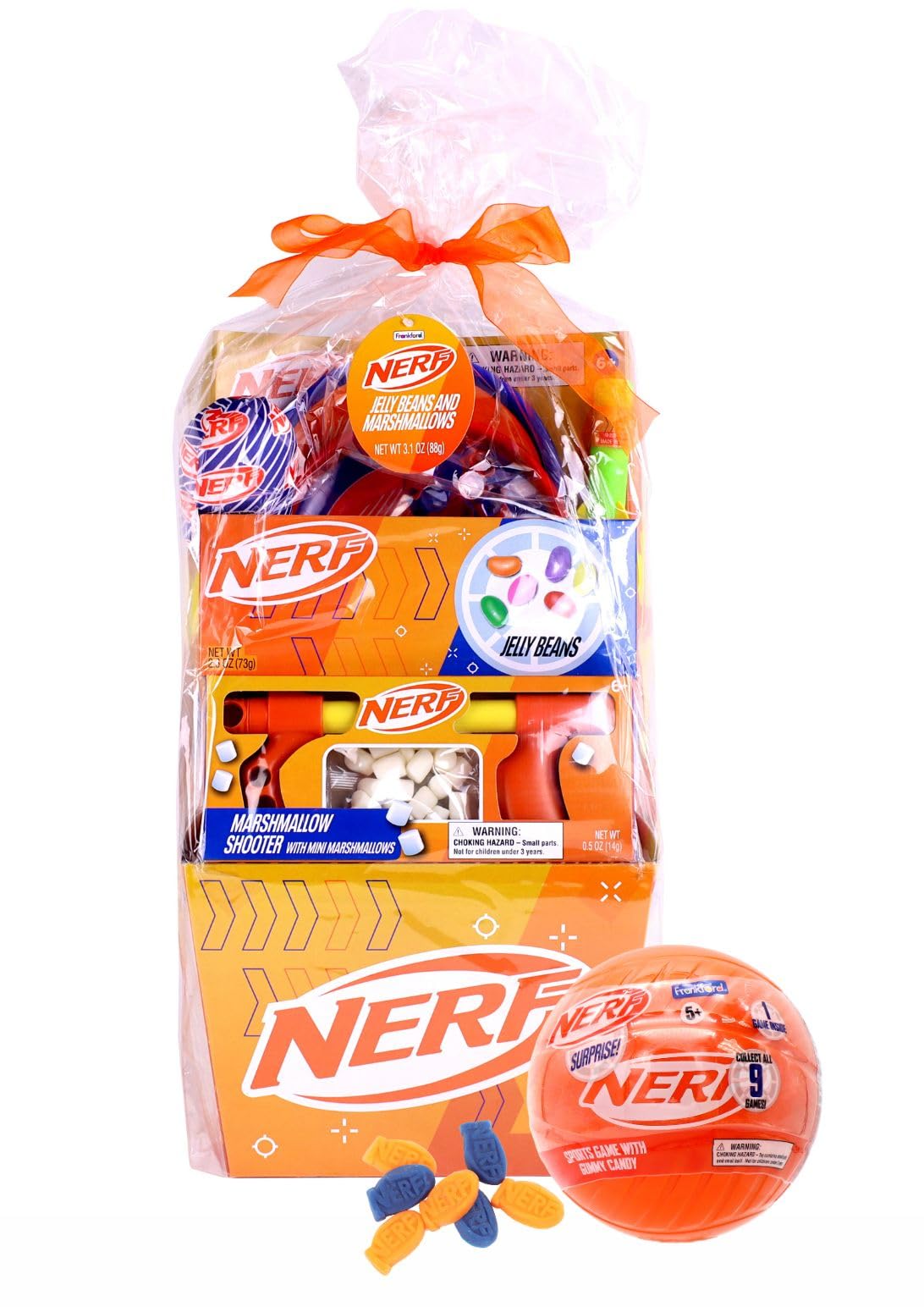 Nerf 3.1 Ounce Premade Easter Basket with Assorted Toys & 2.6 Ounce Jelly Beans Candy plus Bonus Nerf Surprise Ball, by Frankfor