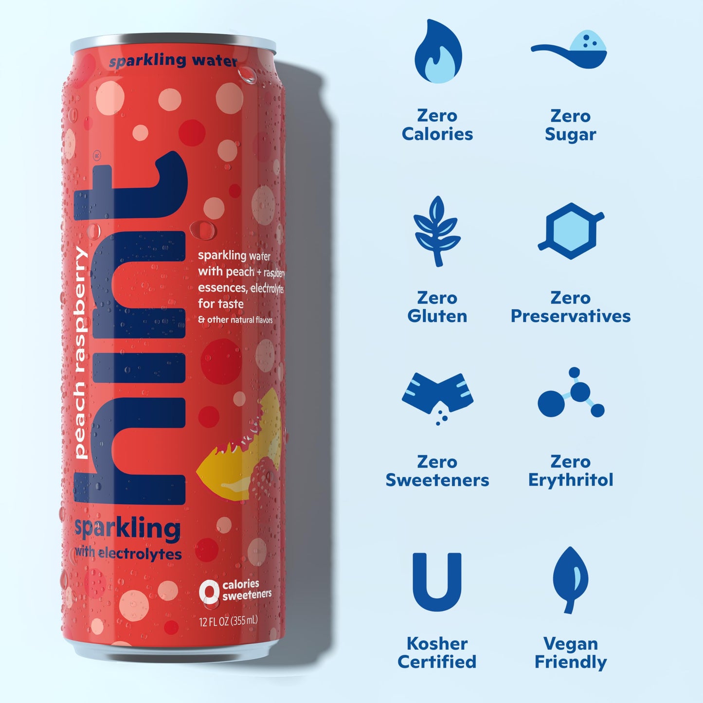 Hint Sparkling Water Peach Raspberry - Flavored Water Beverages with Electrolytes, Zero Calories - 12 Fl Oz Cans (Pack of 12)