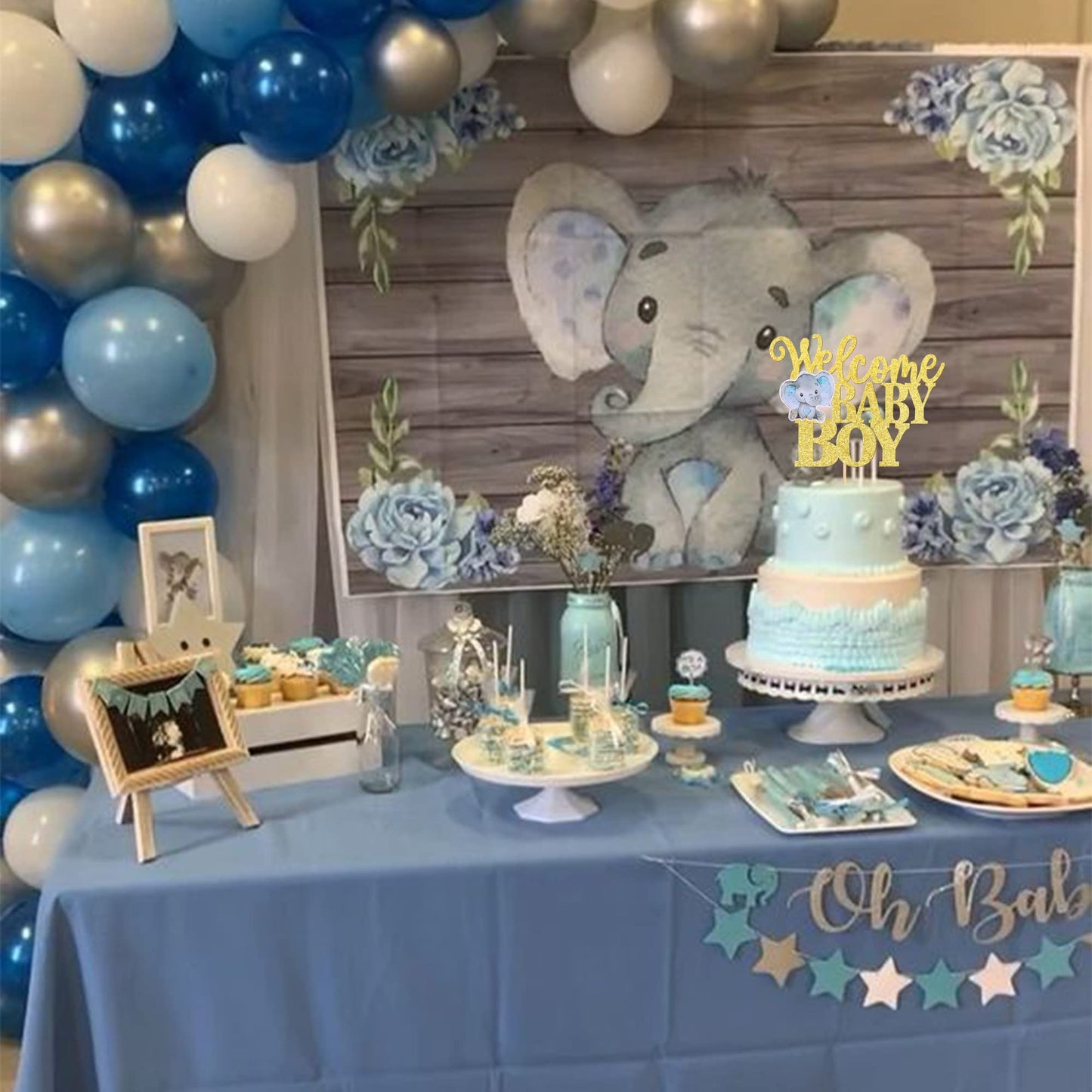 1 Pcs Welcome Baby Boy Cake Topper Glitter Baby Shower Elephant Cake Pick It'S A Boy Cake Decorations For New Born Gender Reveal