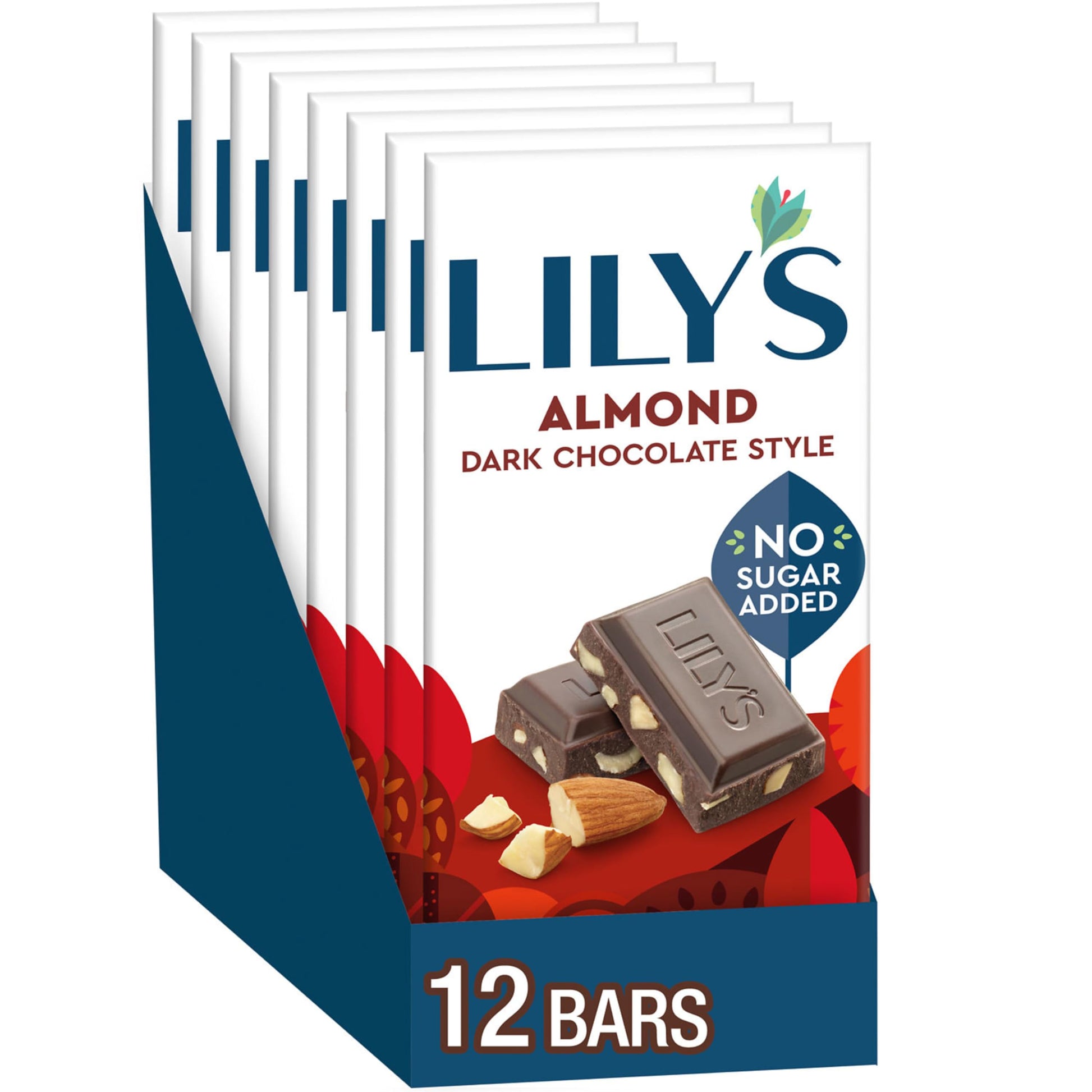 LILY S Almond Dark Chocolate Style No Sugar Added, Sweets Bars, 3 oz (12 Count)