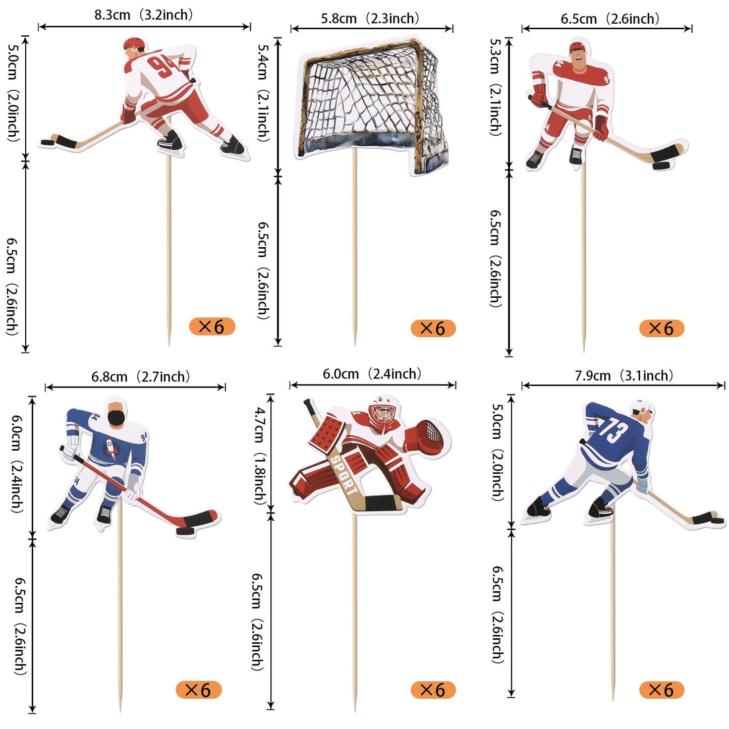 Rssta i Hockey Cupcake Toppers, 36 Pack, Cardstock, Sports Theme Party Decorations, Design 5