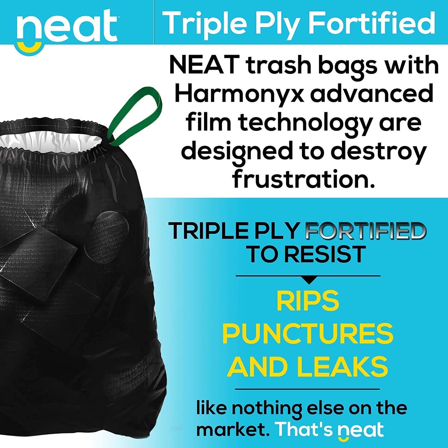 Neat Tall Kitchen 30 Gallon Drawstring Trash Bags - (25 Count) - Triple Ply Fortified, Eco-Friendly 50% Recycled Material, Neutr