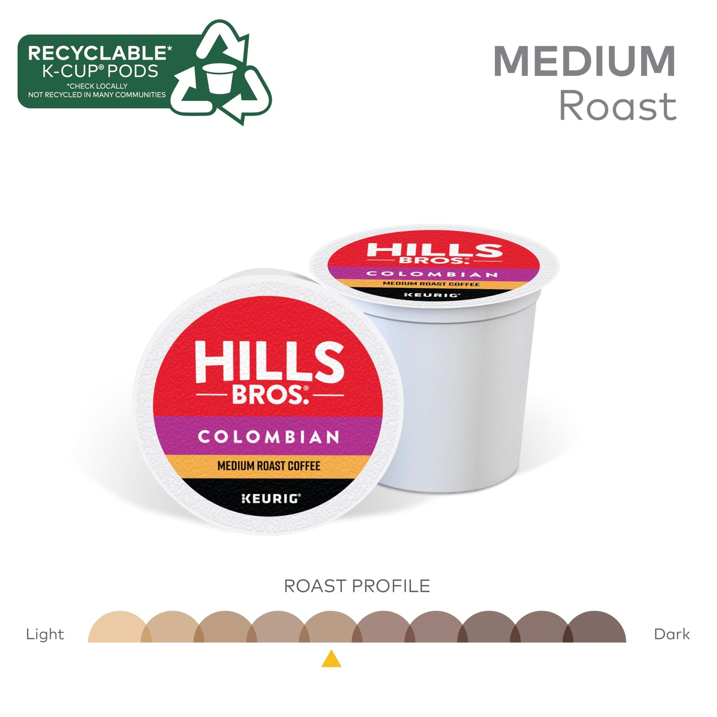 Hills Bros. Colombian Coffee, Single Serve Keurig K-Cup Pods, Medium Roast Coffee, 12-Count Box