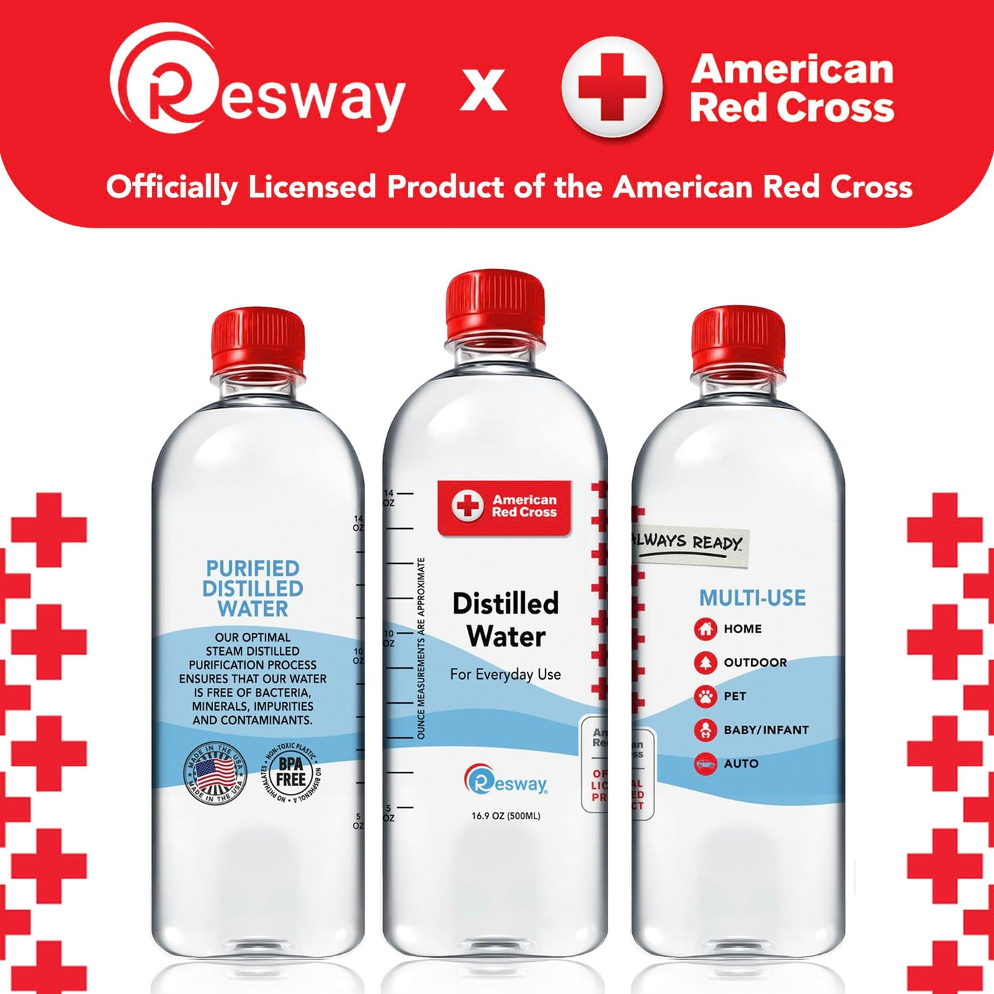 Resway Purified Distilled Water 16.9 fl. oz. | Multi-Use | 12 Pack