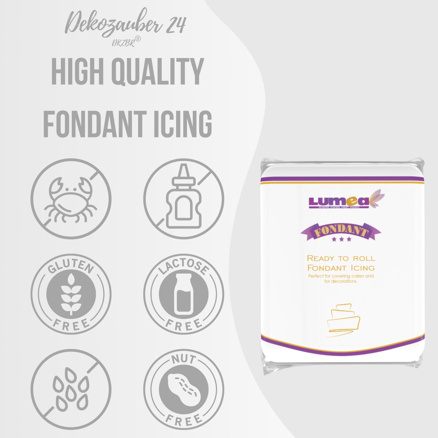 Dekozauber24 Fondant Icing, Gluten Free, Vanilla Flavor, 8.8 oz, White