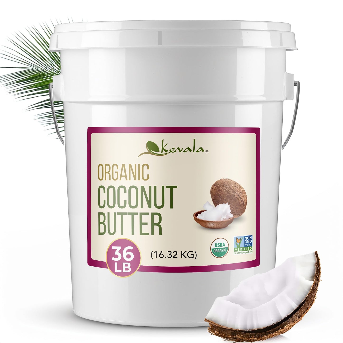 Kevala Organic Coconut Butter - 36 lb - 16.32kg - Organic Raw - Coconut Butter Spread for Eating - Pure - Gluten Free - Dairy Fr