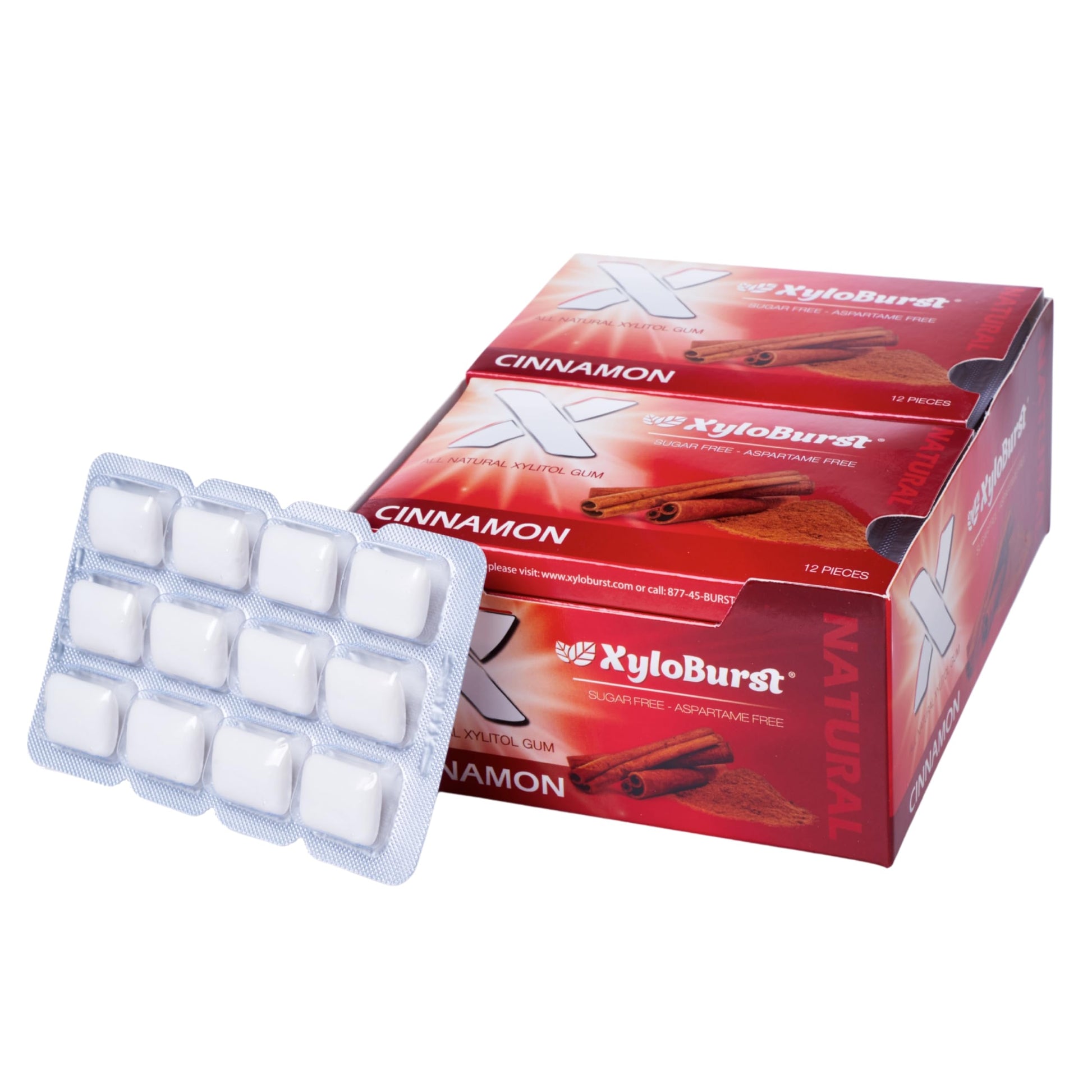 Xyloburst Xylitol Chewing Gum, Sugar Free, Gluten Free, Keto Friendly, Cinnamon, 12 Count, Reddish-brown