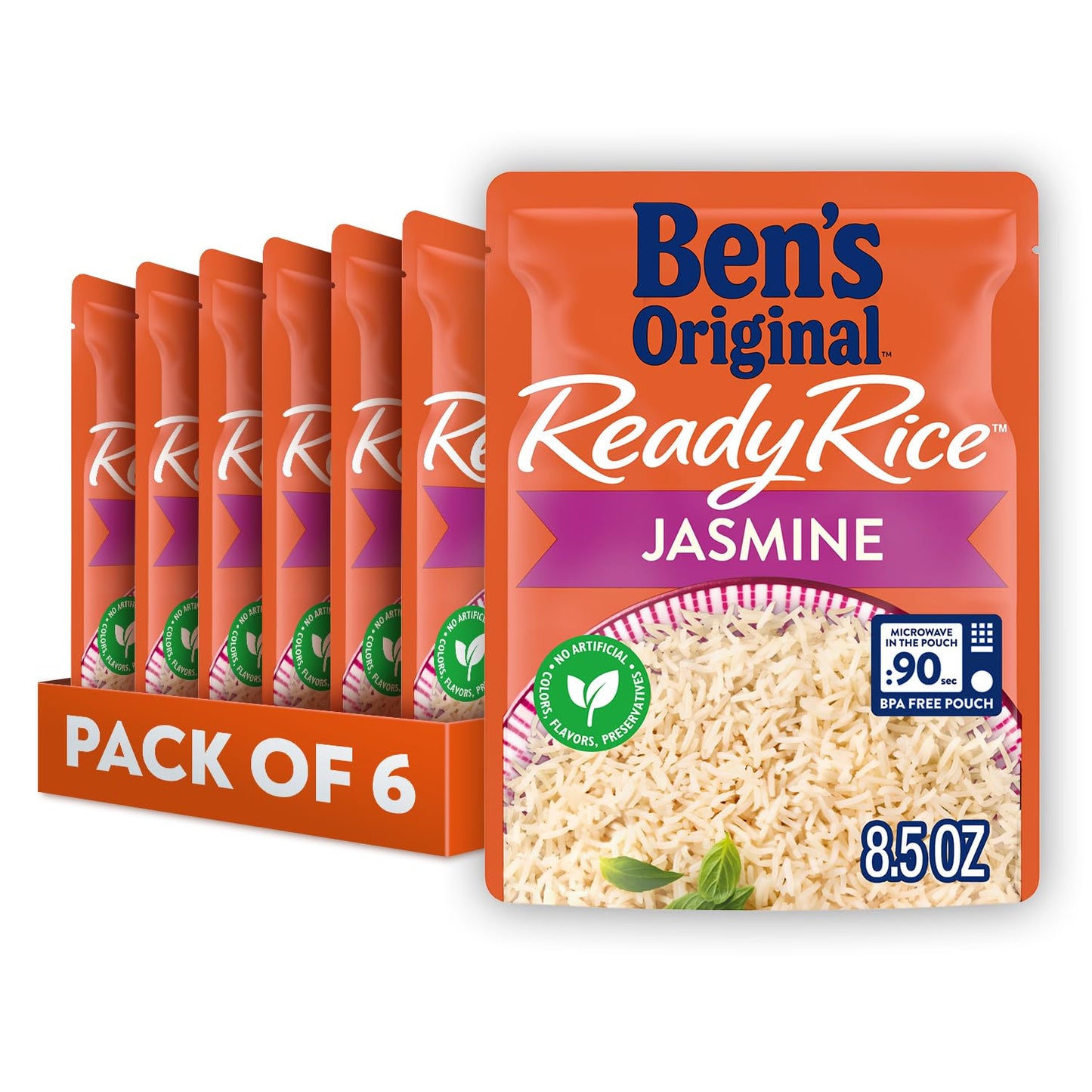 BEN S ORIGINAL Ready Rice Jasmine Rice, Easy Dinner Side, 8.5 OZ Pouch (Pack of 6)
