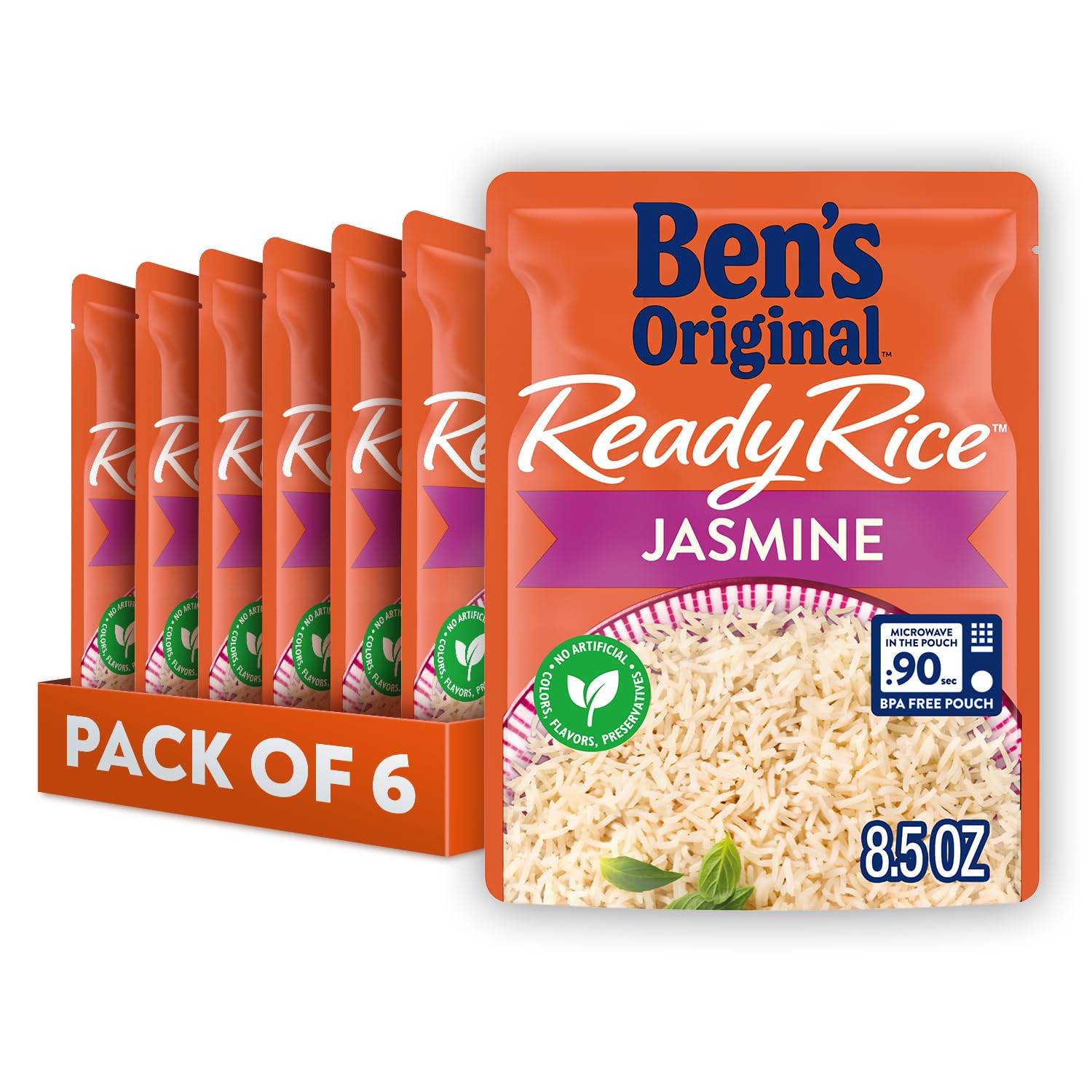 BEN S ORIGINAL Ready Rice Jasmine Rice, Easy Dinner Side, 8.5 OZ Pouch (Pack of 6)