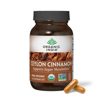 ORGANIC INDIA Ceylon Cinnamon Capsules - Organic, Vegan, Gluten-Free, 60 Count - Model 0850021635367