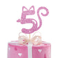 MINUET MINUTE Cat Five Cake Topper - Pink Glitter, Cardboard, Happy 5th Birthday Party Supplies