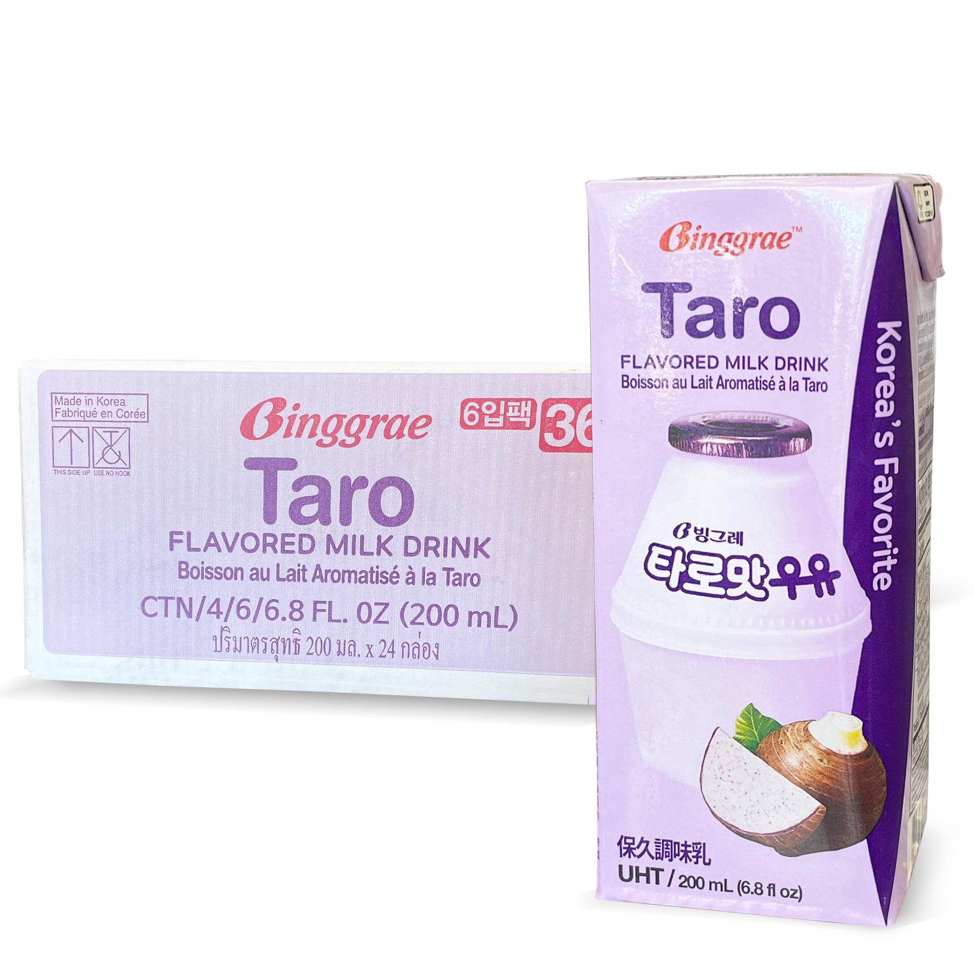 Binggrae Taro Flavored Milk - Pack of 24, 6.8 Fl Oz Each