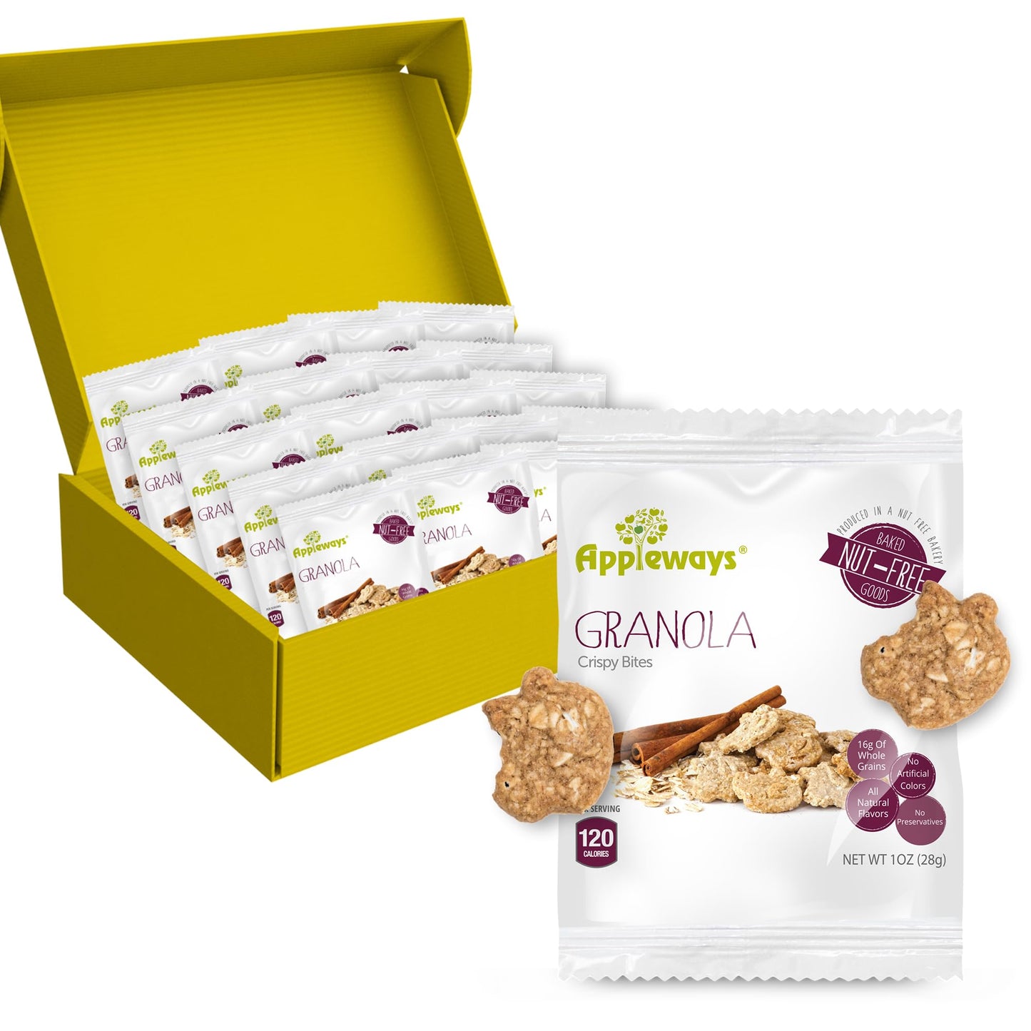 Appleways Crispy Granola Bites, Pack of 20 (1 oz Each), Granola Mini Snacks Individually Wrapped Healthy with No Preservatives. 