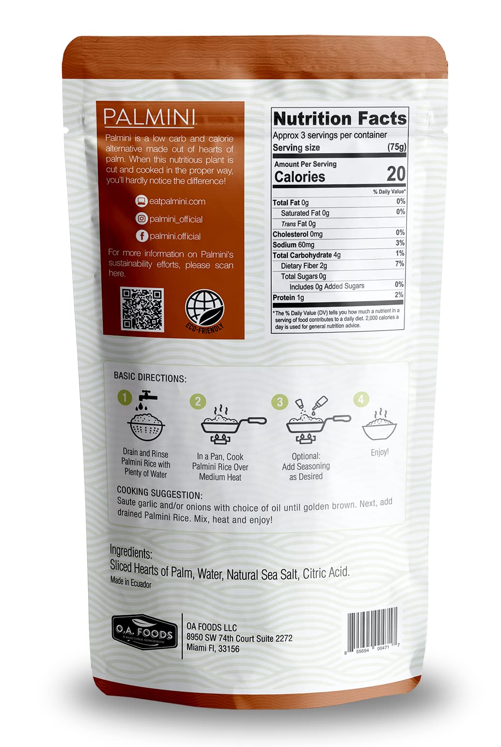 Palmini Rice | Low-Carb & Gluten Free Hearts of Palm Rice | 12 Ounce Pouches - Pack of 3
