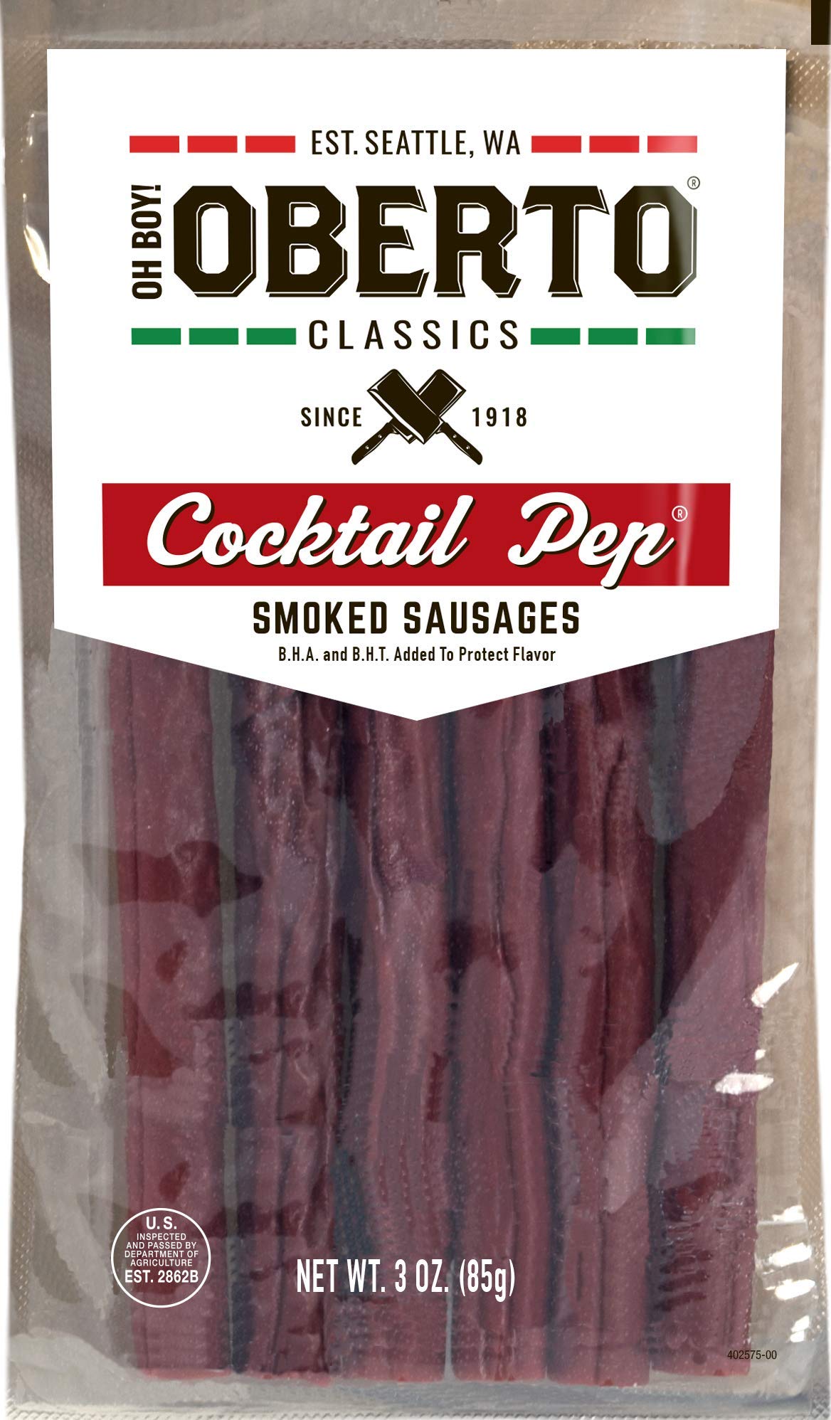 Oberto Smoked Sausages, Cocktail Pep, 3 Ounce (Pack of 8), Model 2621