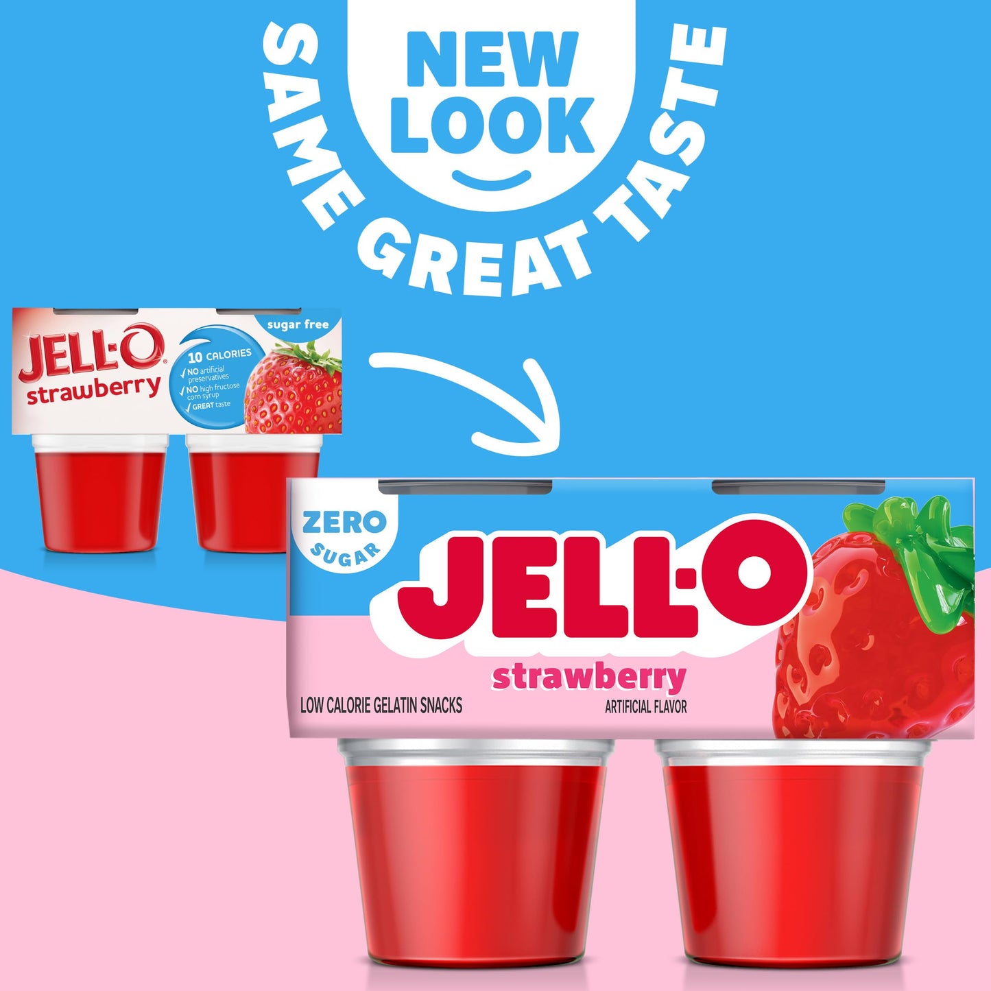 Jell-O Strawberry Artificially Flavored Zero Sugar Ready-to-Eat Gelatin Snack Cups, 4 ct Cups
