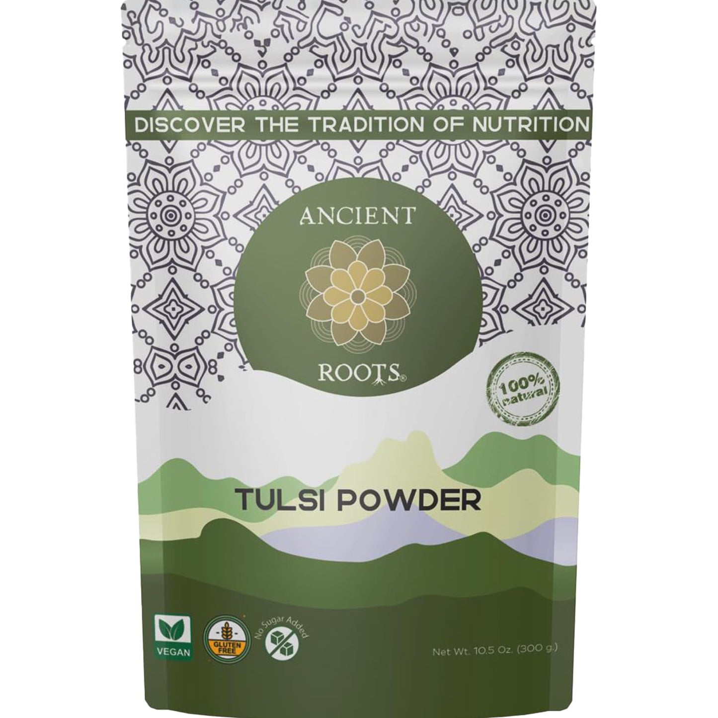 Ancient Roots Tulsi Powder - 100% Pure Holy Basil, Non-GMO, Gluten-Free, 10.5 oz Resealable Bag