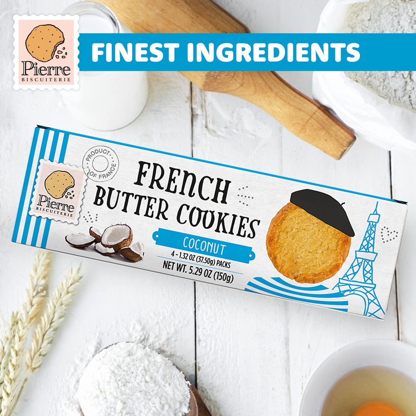 Pierre Biscuiterie French Butter Cookies with Coconut 5.29 Ounce Box (Pack of 1)
