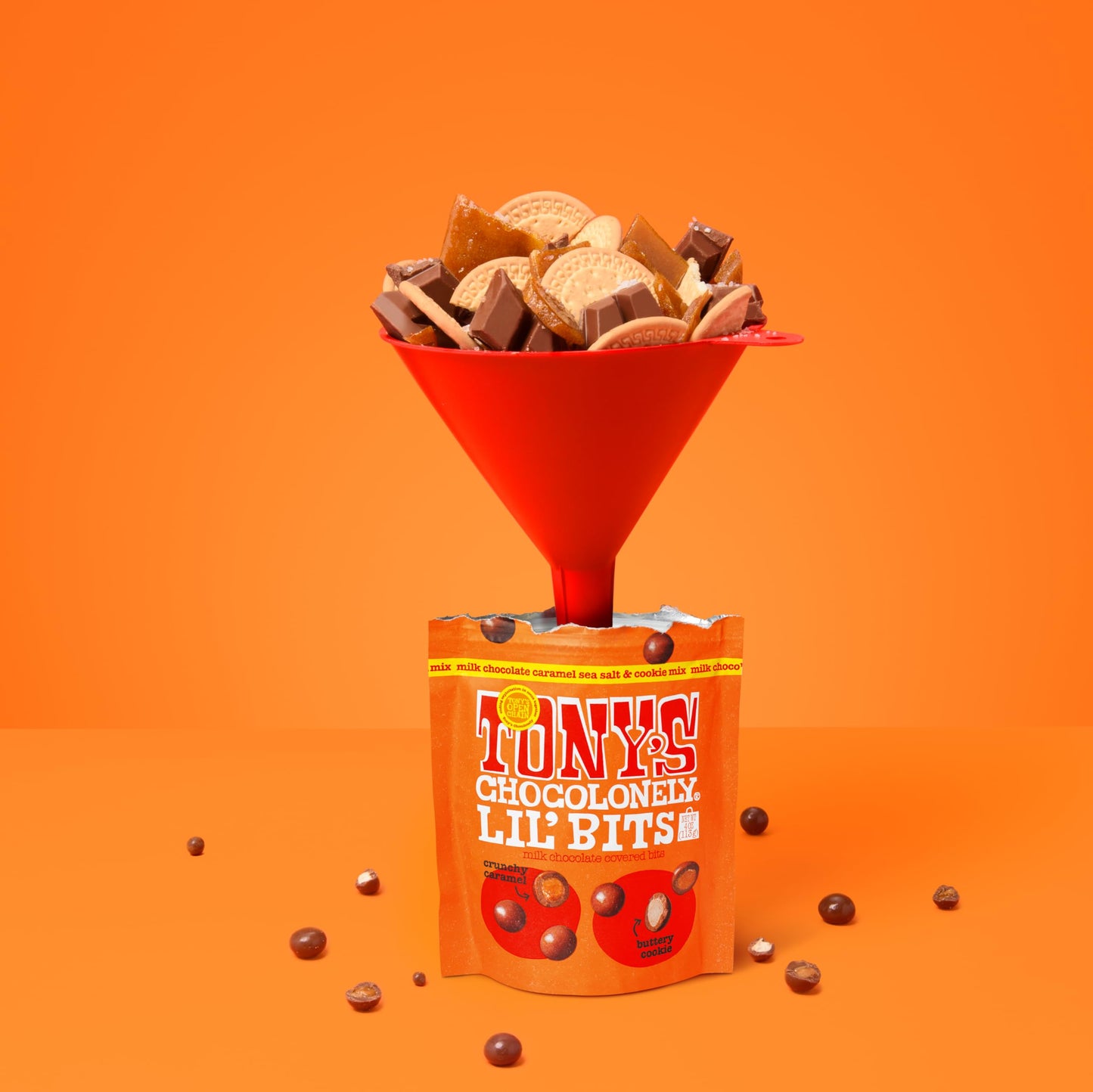 Tonys Chocolonely Belgian Milk Chocolate Caramel Sea Salt & Cookie Mix Lil Bits Candy Pieces for Snacks, Gifts, or Gift Basket,