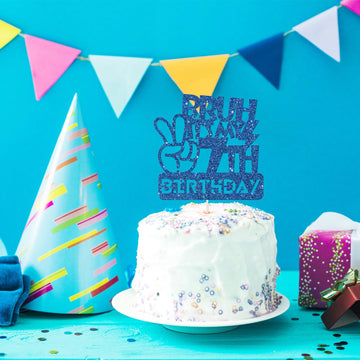 Embhhor Bruh It'S My 7Th Birthday Cake Topper, Ddue Bro I'M 7, Kid Boys Happy 7Th Birthday Party Cake Decorations, Blue Glitter