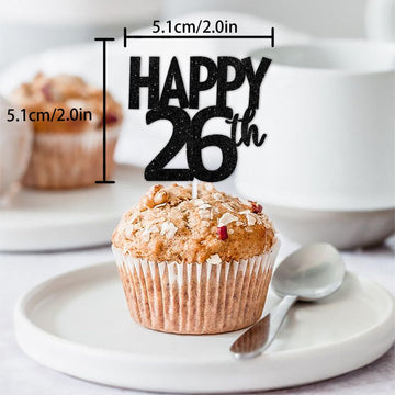 18Pcs Black Glitter Happy 26Th Dessert Cupcake Topper Pick For Funny Legend Since 1983 Theme Decor Supplies Men Women Happy 26 B