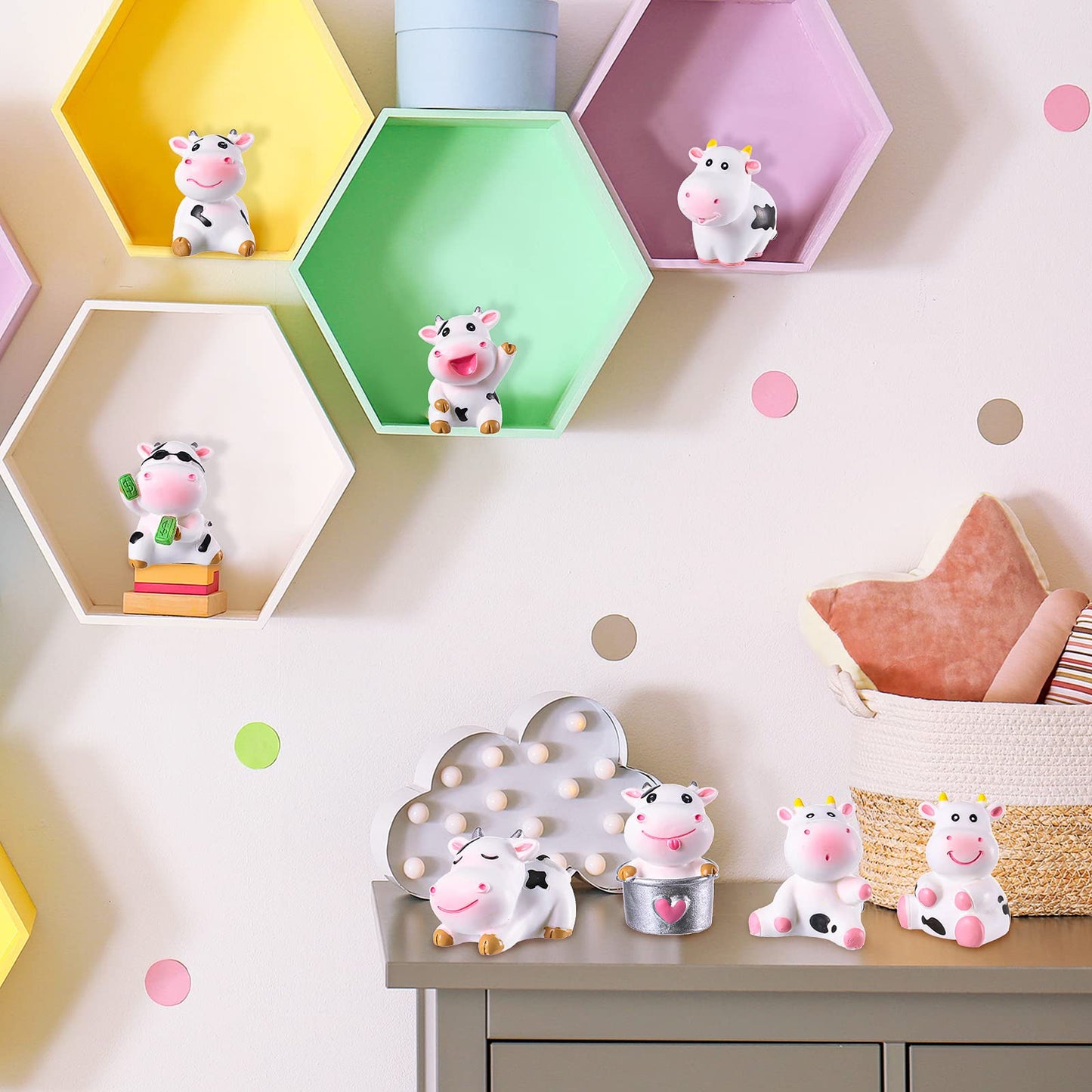 Blulu 28 Pieces Mini Cute Cow Animals Miniature Figurines Toys Cow Cake Toppers Resin Garden Miniature Moss Landscape Diy Terrar