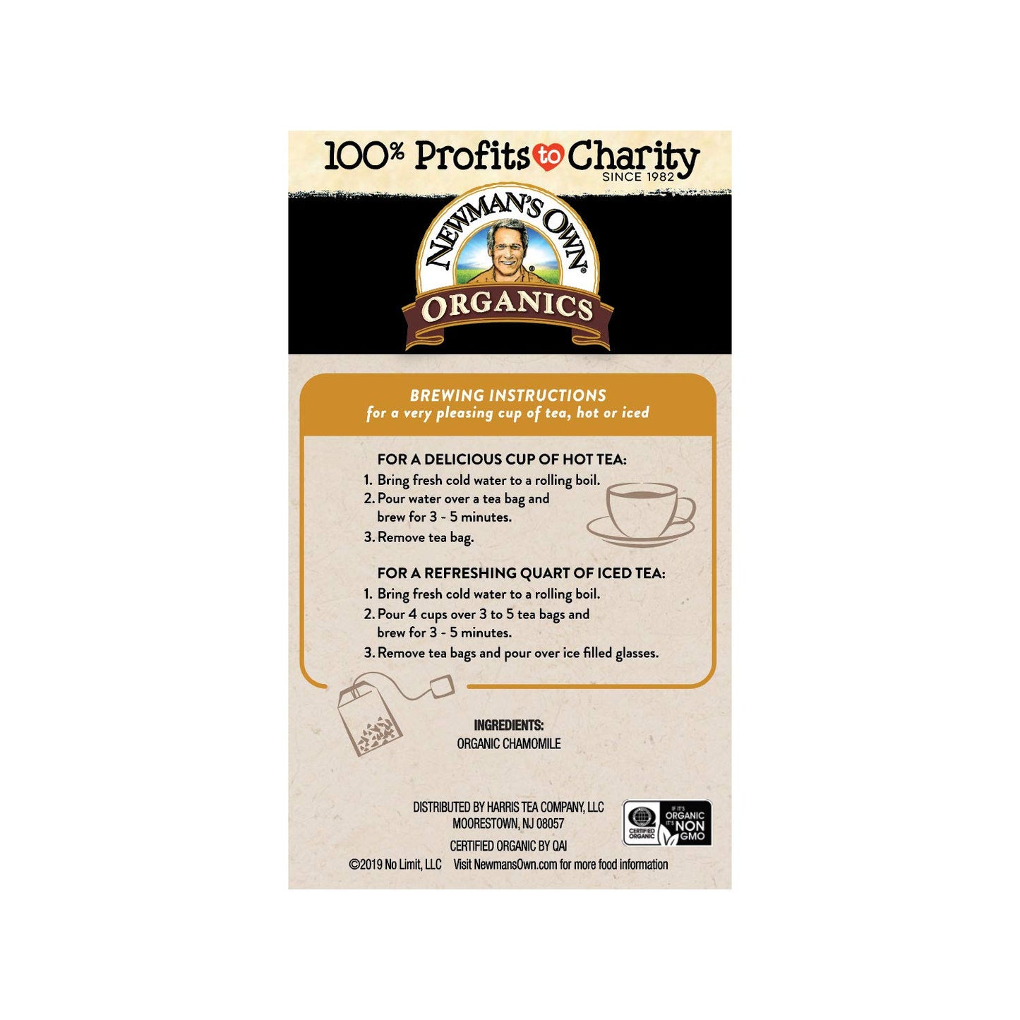 Newmans Own Chamomile Tea, Caffeine Free Herbal Tea, 20 Count (Pack of 6)