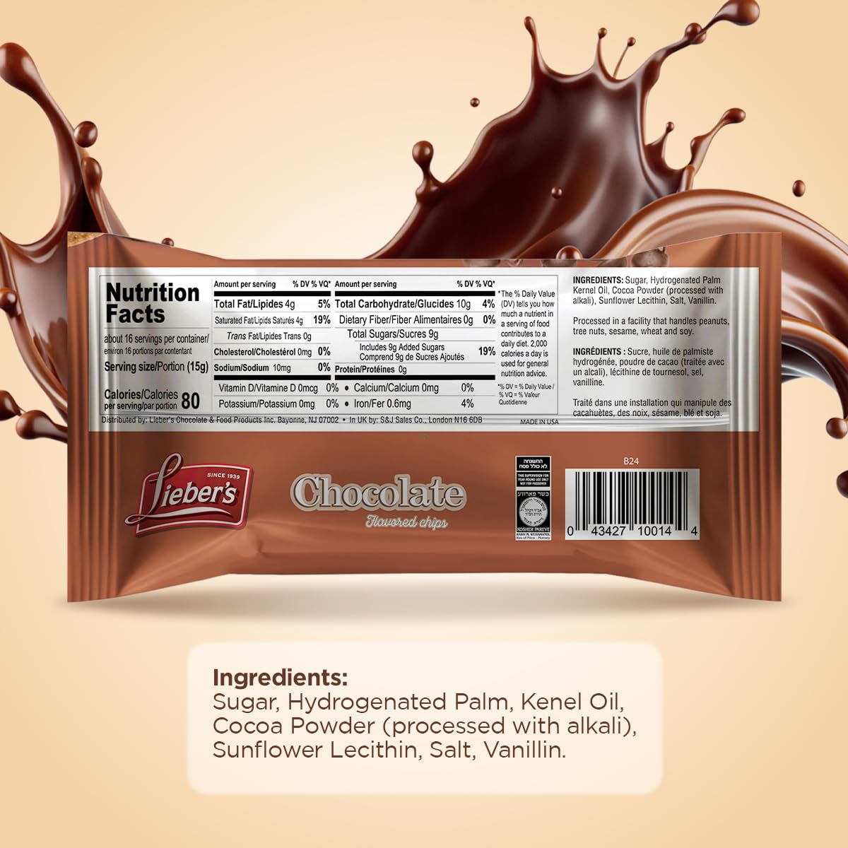 Lieber'S Chocolate Flavored Chips - 9 Oz Bag - Gluten-Free, Vegan, Dairy-Free Chocolate Chips - Perfect For Baking, Snacking, An
