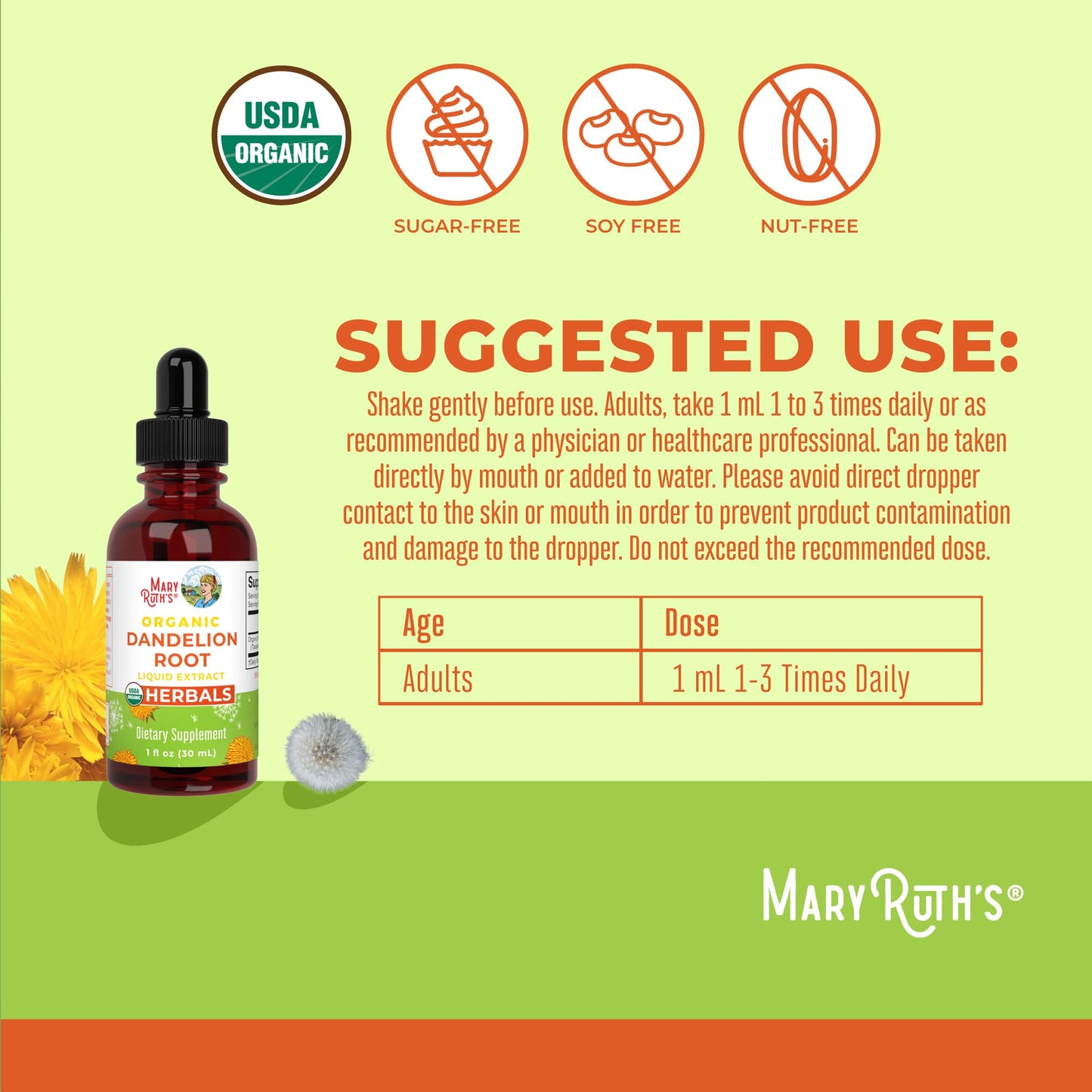 MaryRuth Organics Organic Dandelion Root Extract | Liquid Herbal dietary product | 1 Fl Oz | Vegan, Gluten Free, Non-GMO