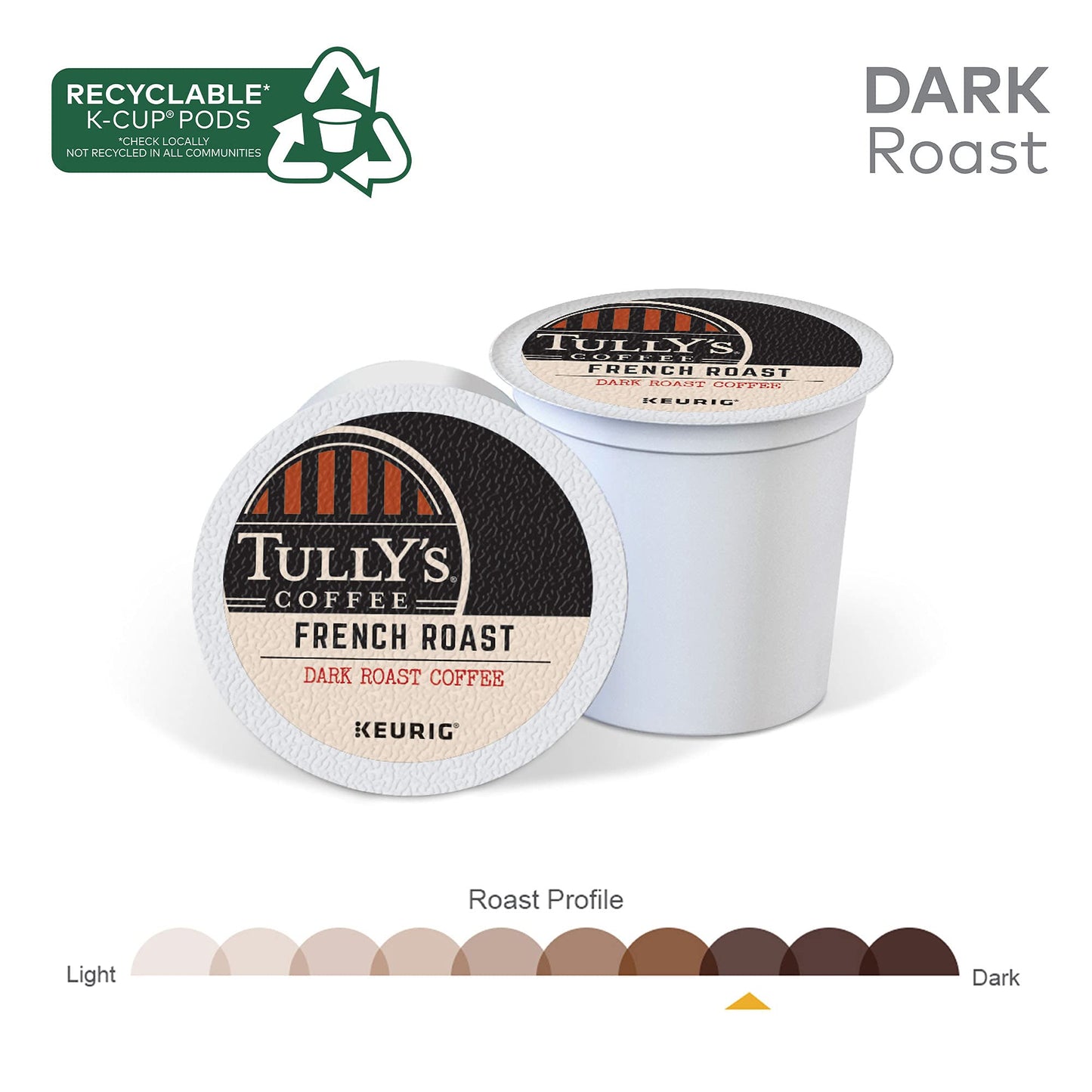 Tully s Coffee French Roast Keurig Single-Serve K-Cup Pods, Dark Roast Coffee, 72 Count