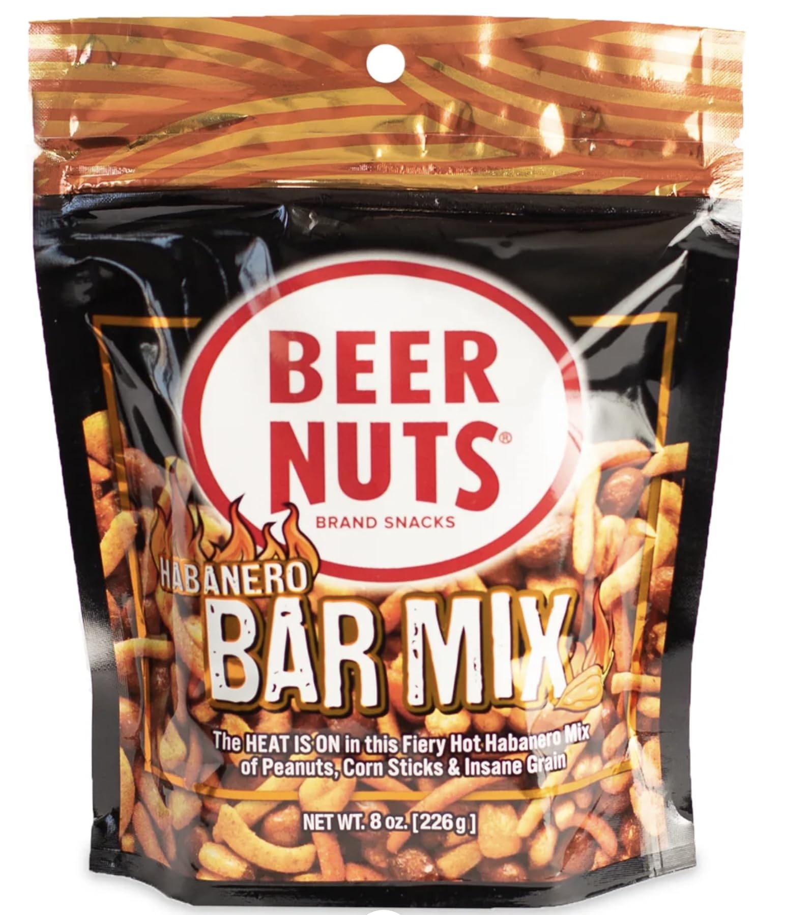 BEER NUTS Hot Habanero Snack Mix, Crunchy Pretzels & Peanuts, 8oz