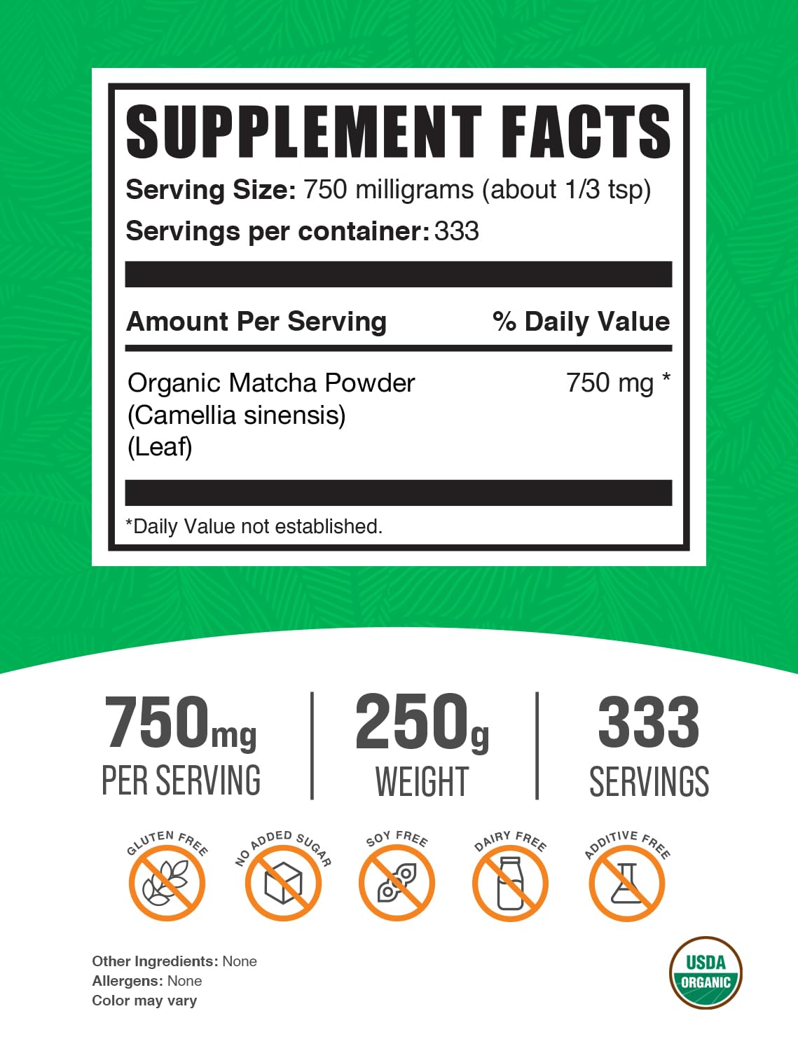 Bulkdietary products Organic Matcha Powder - Culinary Grade, Gluten Free, 250g (8.8 oz), Model GTM