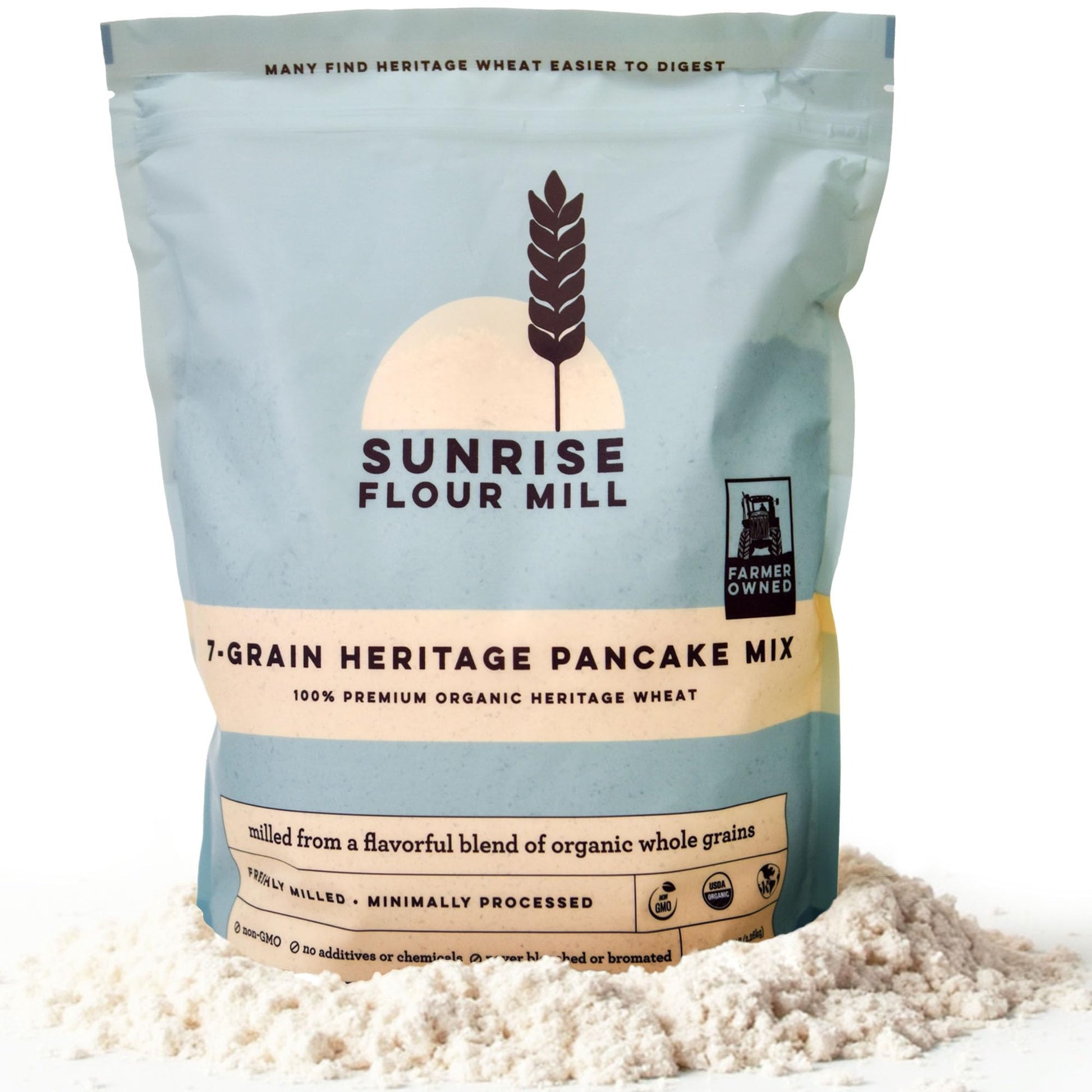 Sunrise Flour Mill 7-Grain Heritage Pancake Mix, USDA Organic, 32 oz, Easy to Digest, No Additives
