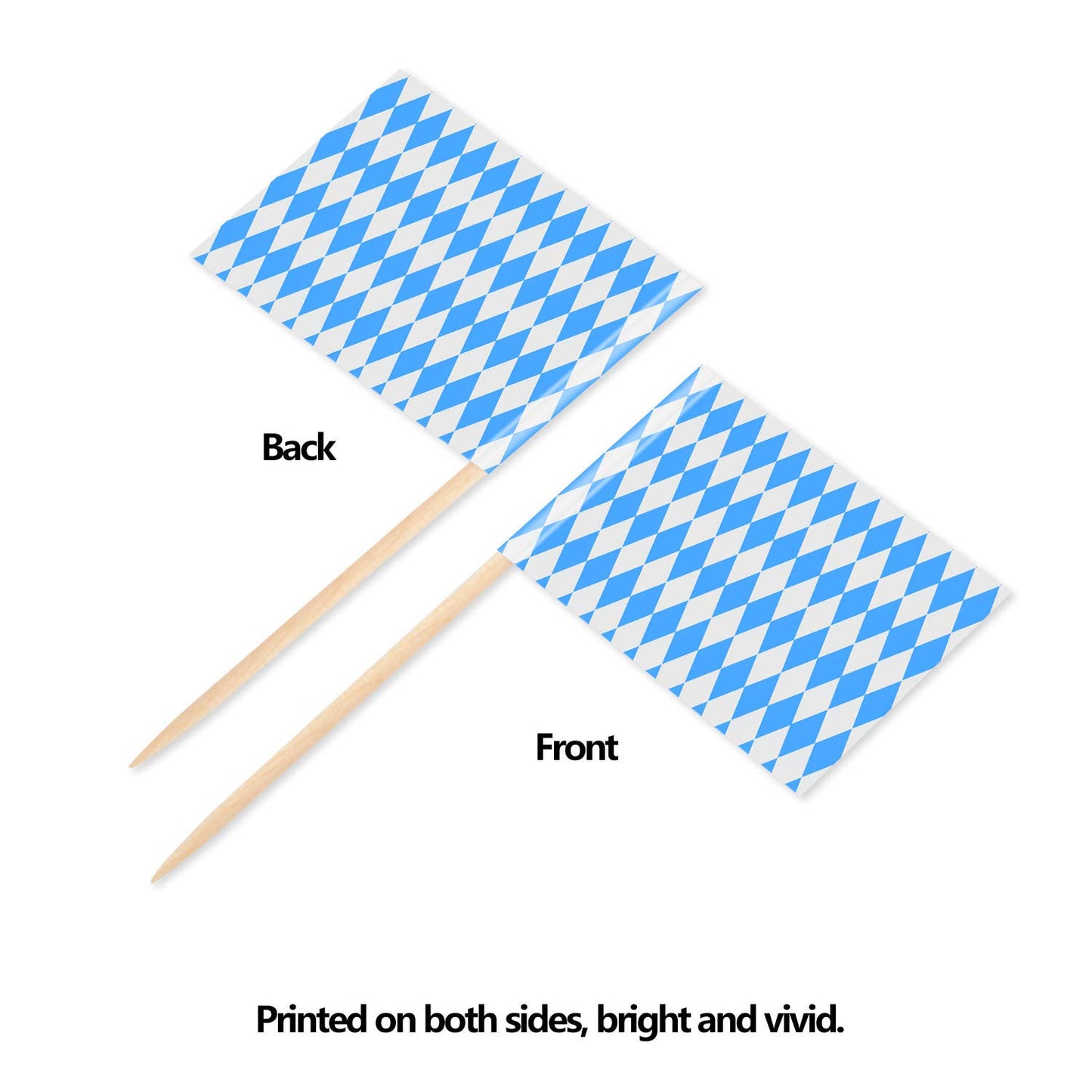 Sunshane Oktoberfest Cupcake Topper Picks - Bavarian Flag Toothpick Flags, 2.56 x 1.38 Inches, Blue and White, 100 Pack