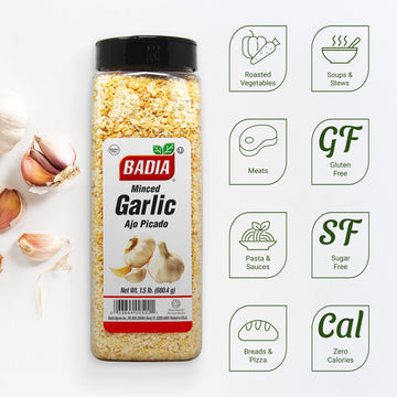 Badia Garlic Minced - All-Natural, Non-GMO Dehydrated Garlic Seasoning, 1.5 Pound