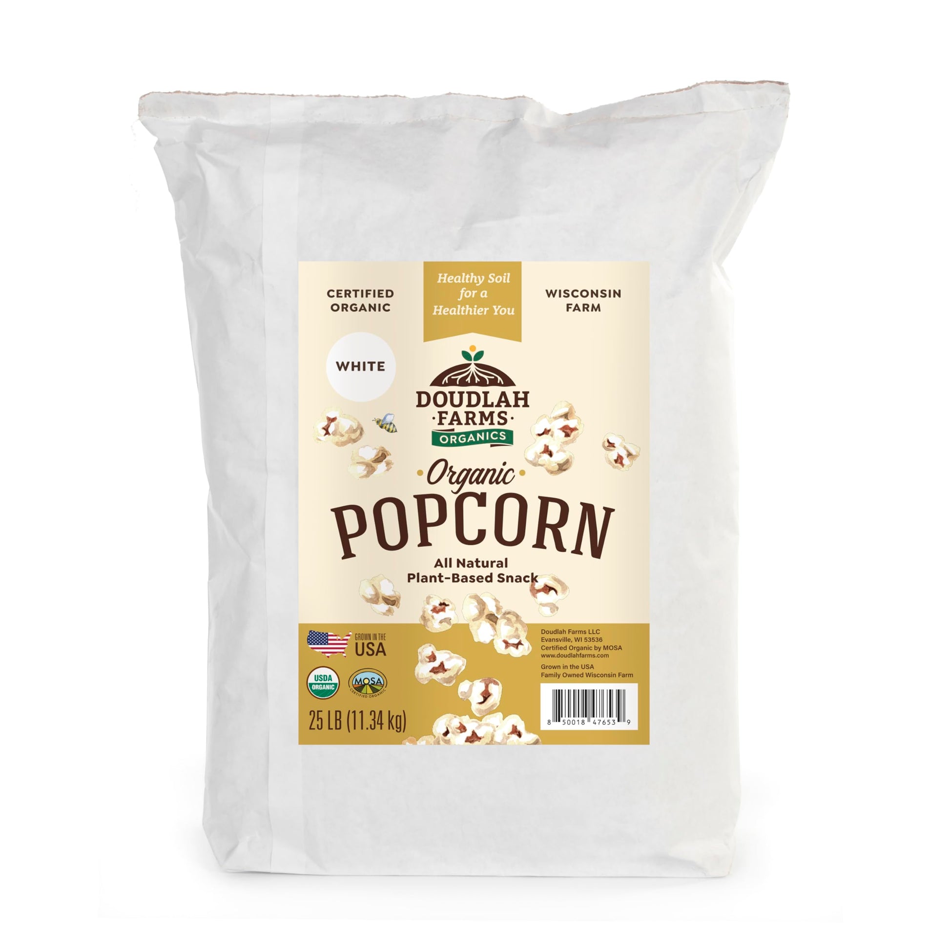 Doudlah Farms Organic White Popcorn Kernels - Gluten-Free, Non-GMO, 25lb Bulk