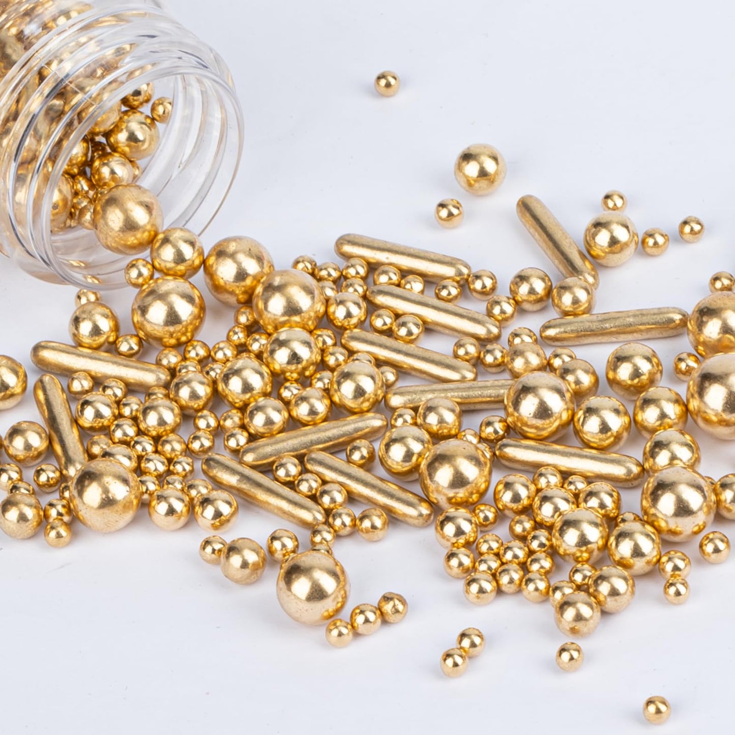 Twisweet Gold Pearl Rods Sprinkles, Edible Sugar Sprinkles for Cake Decorating Mix Size Candy Pearls for Baking Cake Topper Ice