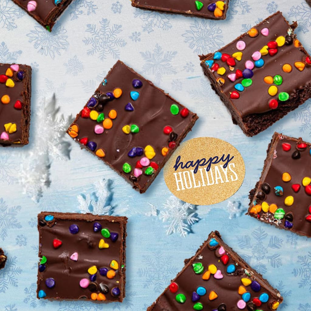 Happy Holidays Brownies Chocolate Food Gift Individually Wrapped For Men Women Package 4 Pack Winter Hanukkah | Nut Free | Corporate Kosher