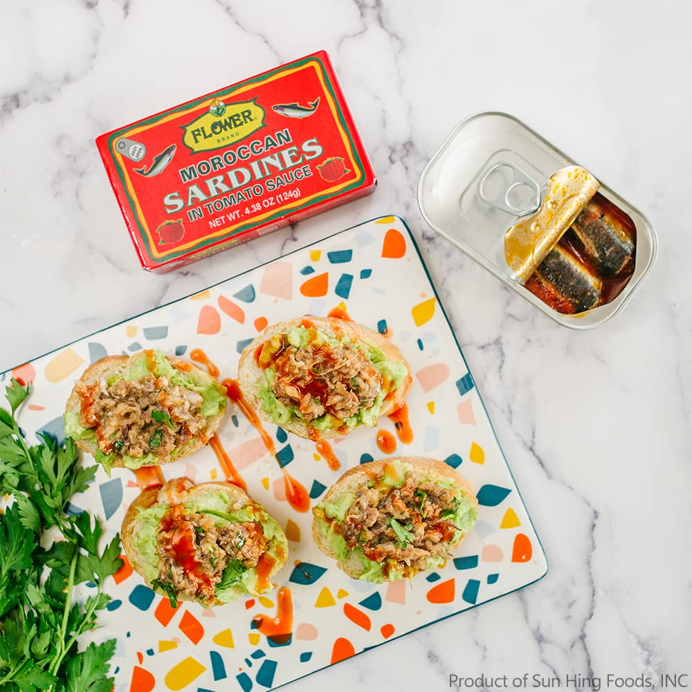 Flower Brand Sardines In Tomato Sauce Morocco Wild Sardines Canned 4.38 Oz.(Pack Of 5)