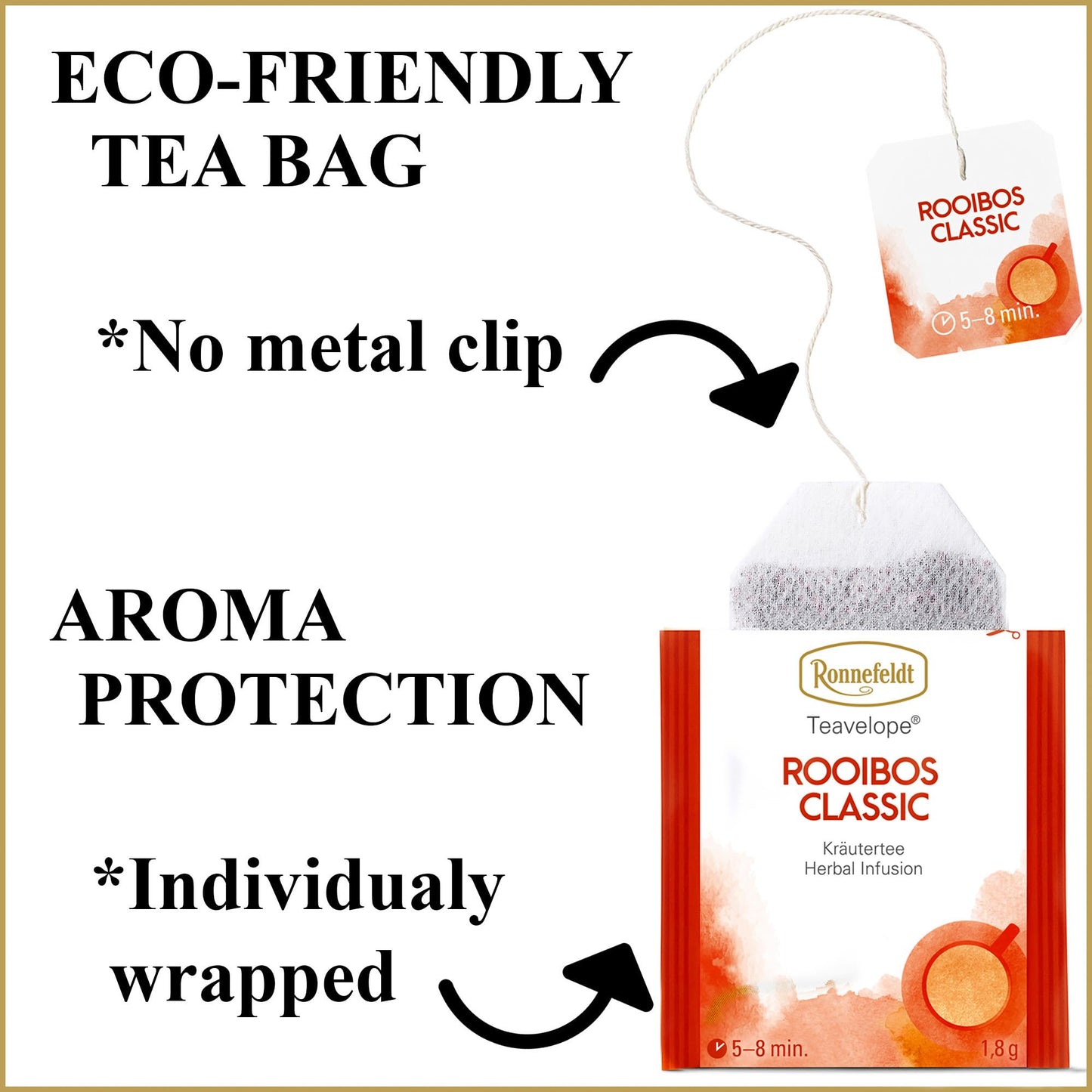 Ronnefeldt Teavelope Rooibos Classic – Naturally Caffeine-Free South African Red Herbal Tea – 25 Individually Wrapped Tea Bags