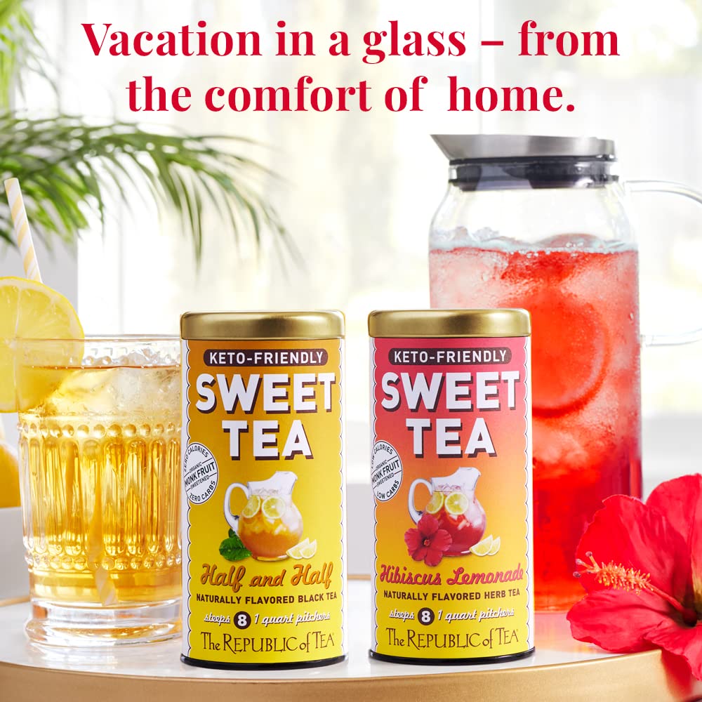 The Republic Of Tea - Keto-Friendly Sweet Iced Half And Half Tea - Black Tea And Lemonade, 8 Large Quart-Sized Iced Tea Pouches,