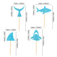 Ercadio Shark Cupcake Toppers - 24 Piece Assortment, Blue Glitter Shark Fin, Ocean Animals Theme for Baby Shower & Kids Birthday Party