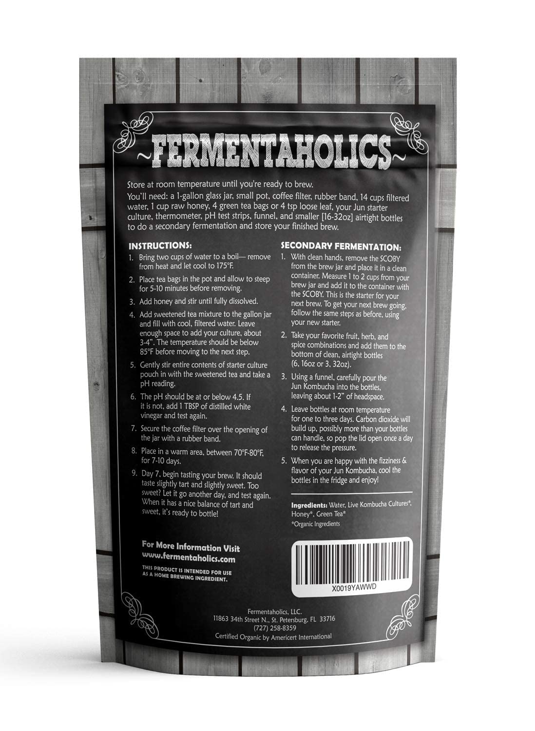 Jun Kombucha Starter Culture - Usda Certified Organic Jun Scoby & Starter Tea - Makes 1 Gallon - Brewed With Organic Green Tea &